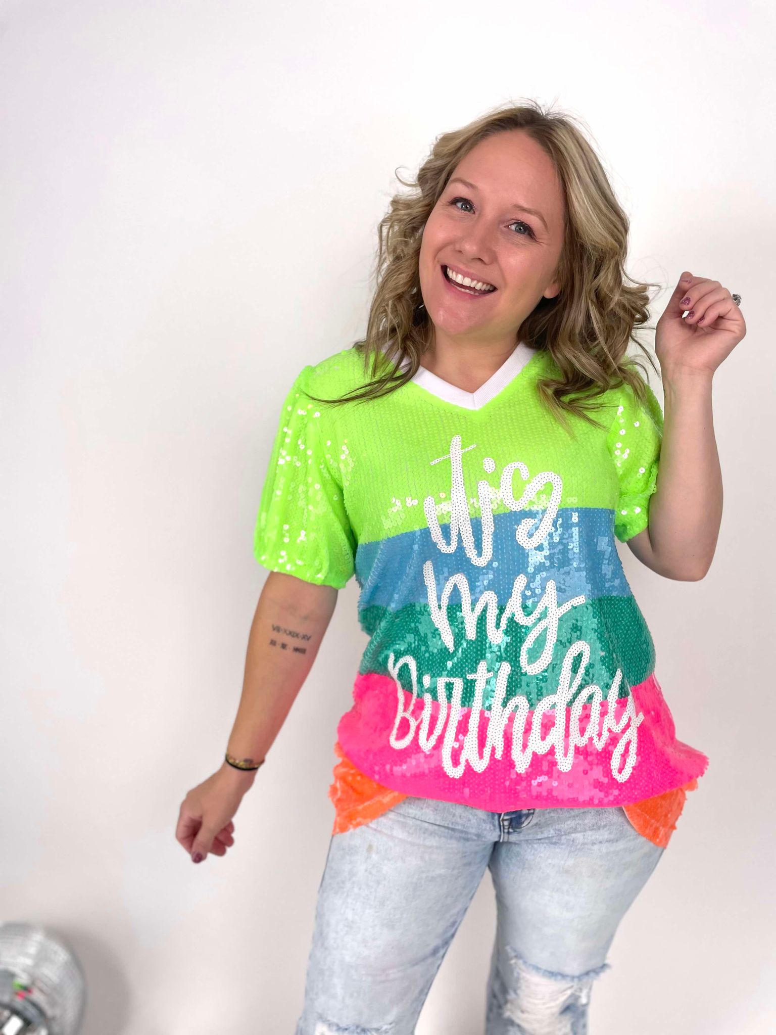It's My Birthday Puff Sleeve Shirt Dress In Neon {S-L} L