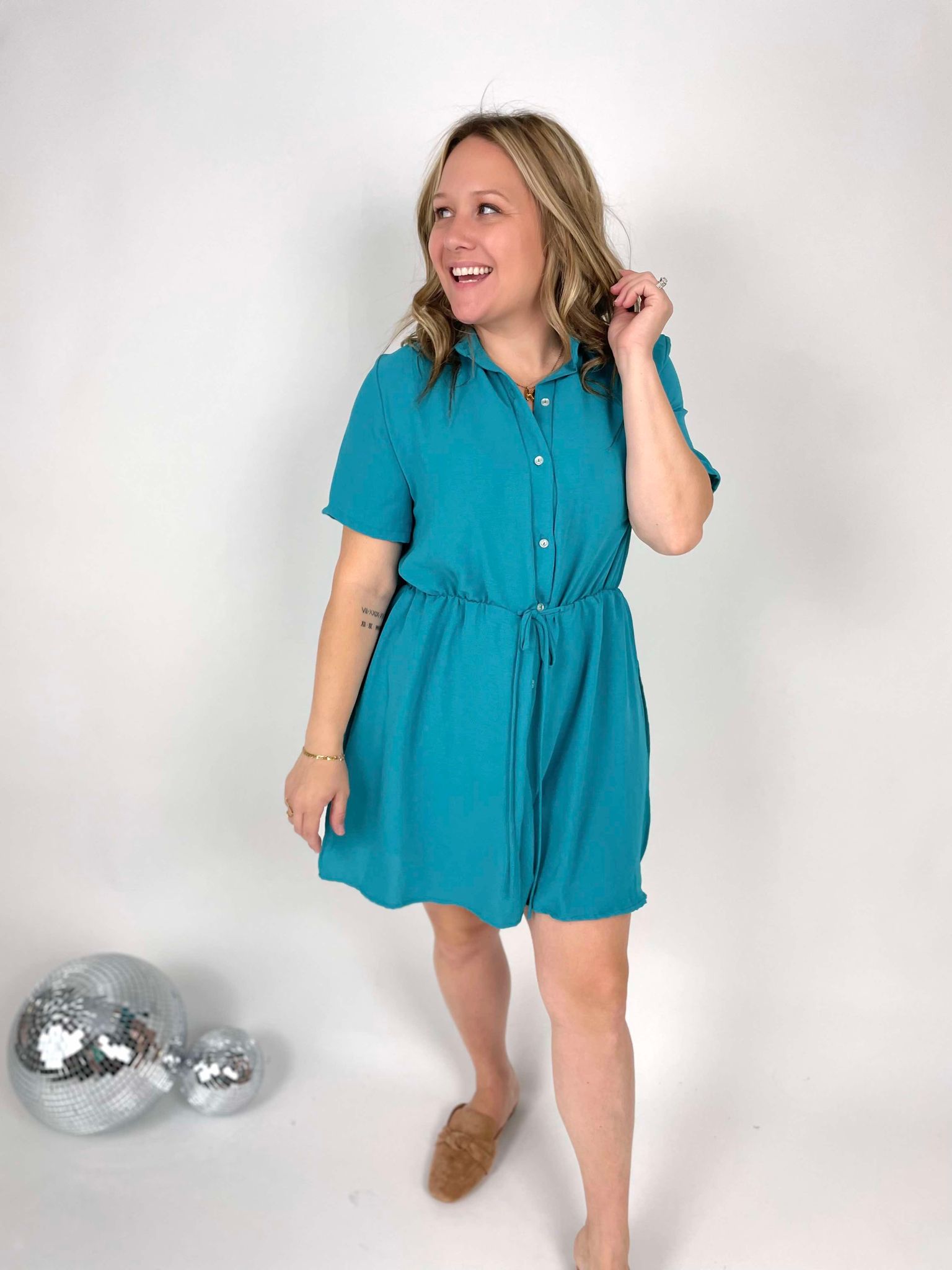 Flirty Romper Dress in Teal 3X Flirty Romper Dress in Teal 3X