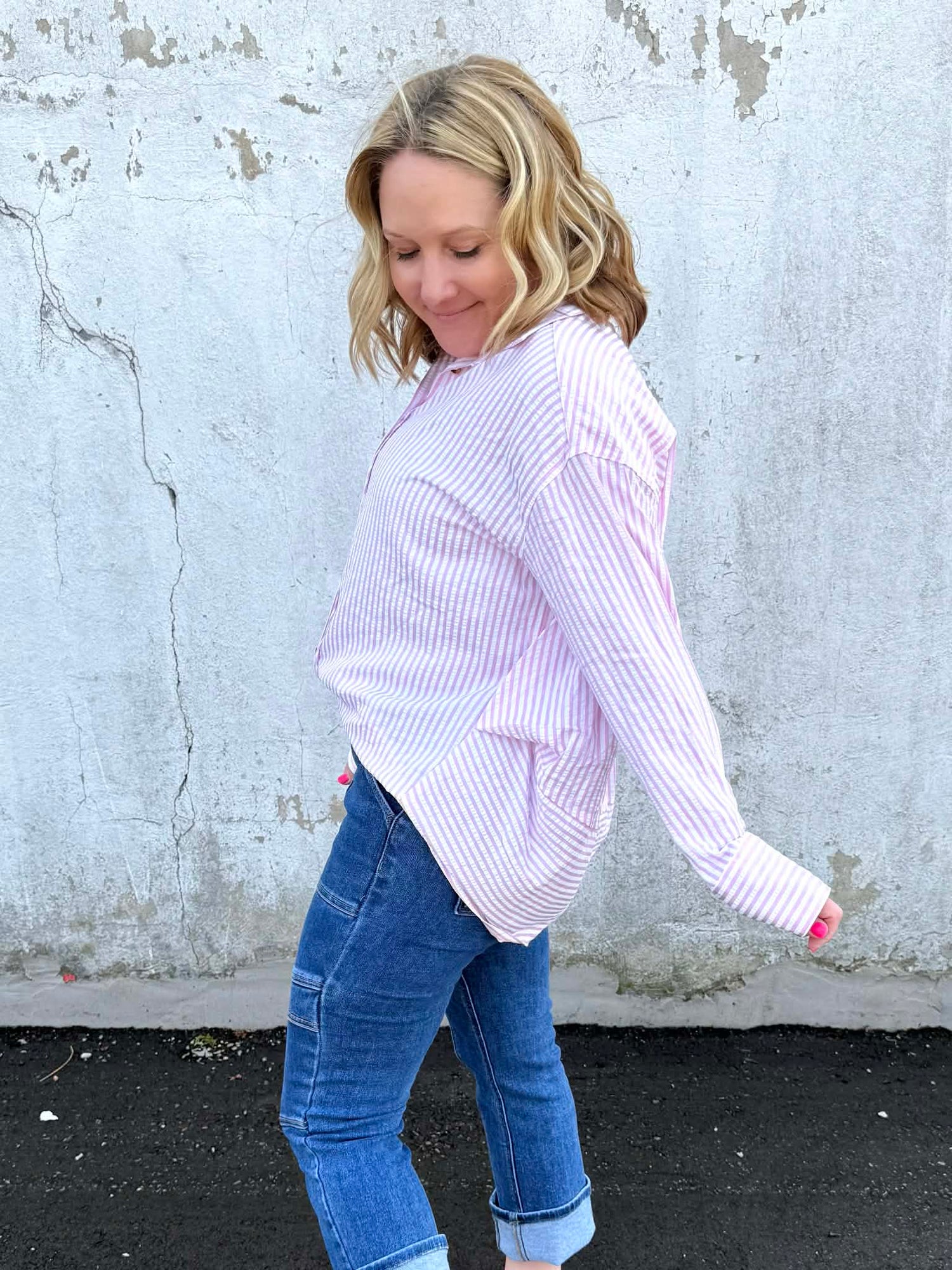 Timeless Stripes Button-Down Top - Pink {S-2X} - KaraMarie