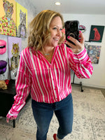 Satin Studio Striped Blouse {S-L} - KaraMarie