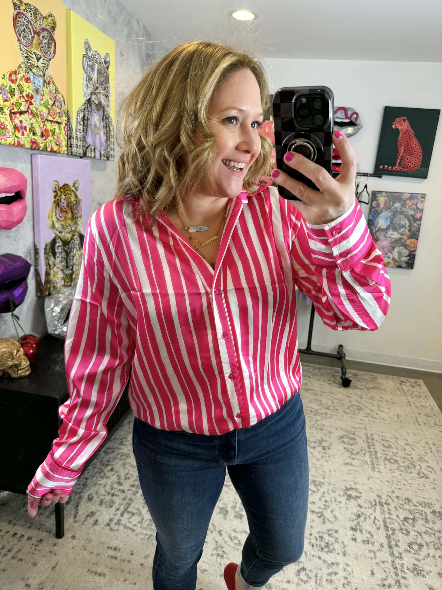 Satin Studio Striped Blouse {S-L} - KaraMarie