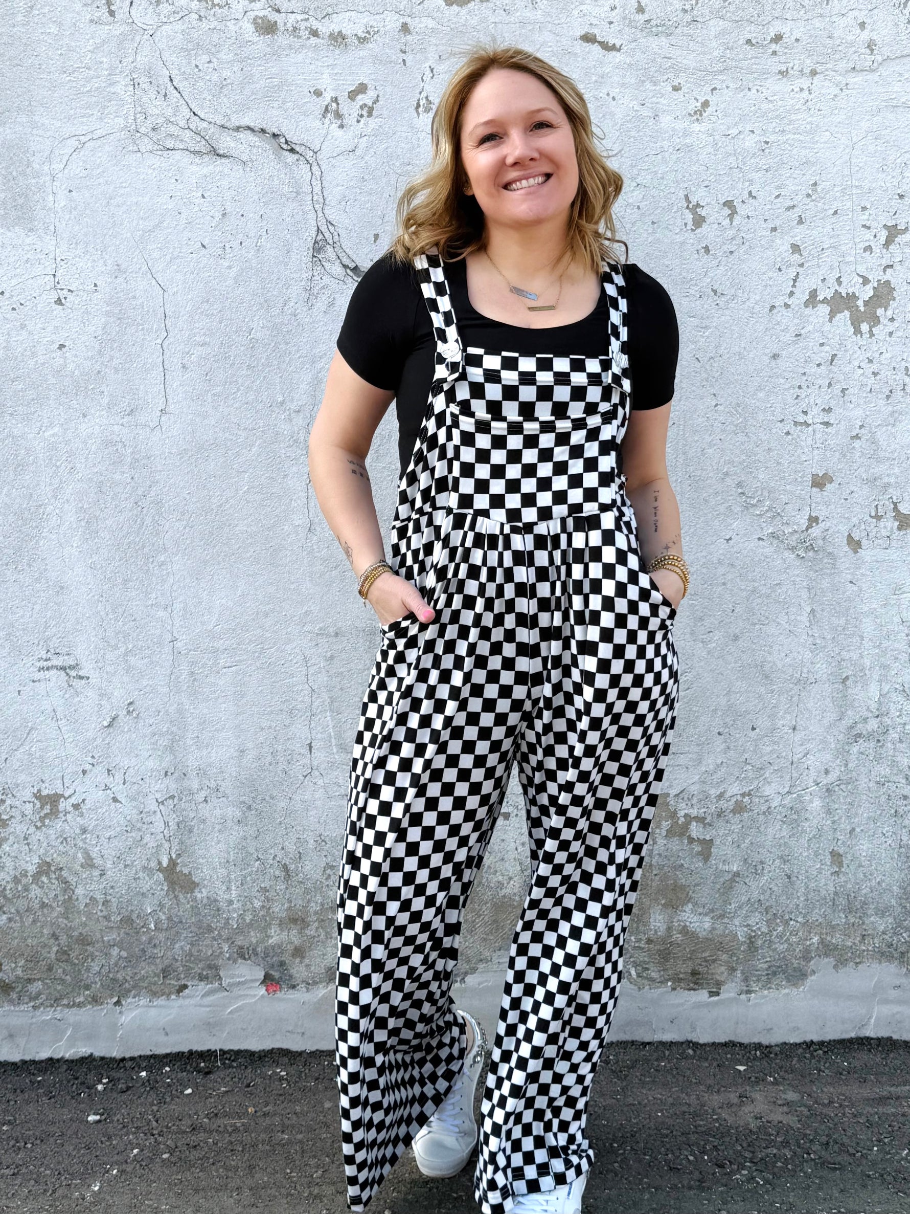 BLAKELEY CHECKERED KARLI BOHO OVERALLS - KaraMarie
