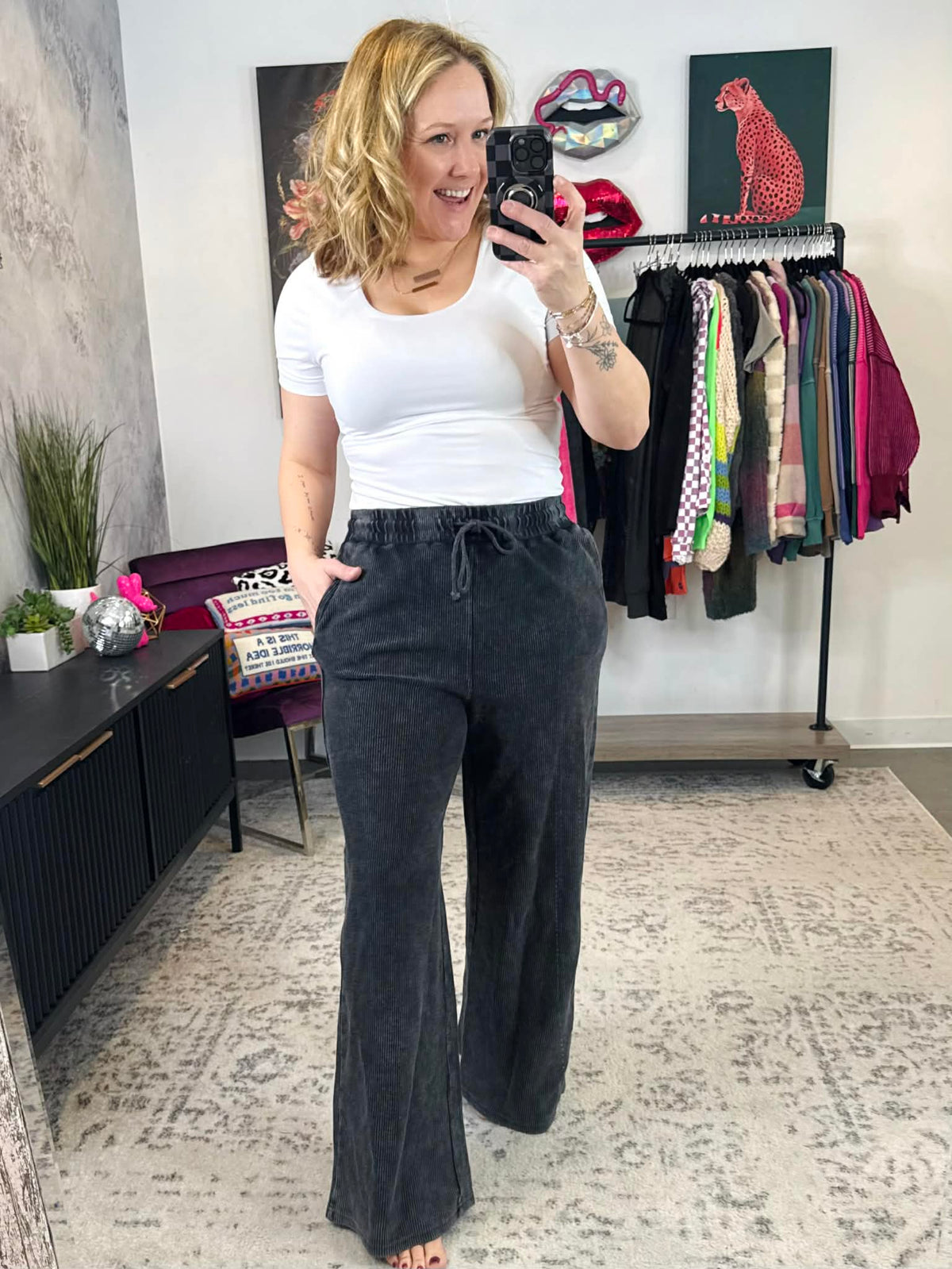 Corded Wide Leg Pant in Washed Black {S-2X} - KaraMarie