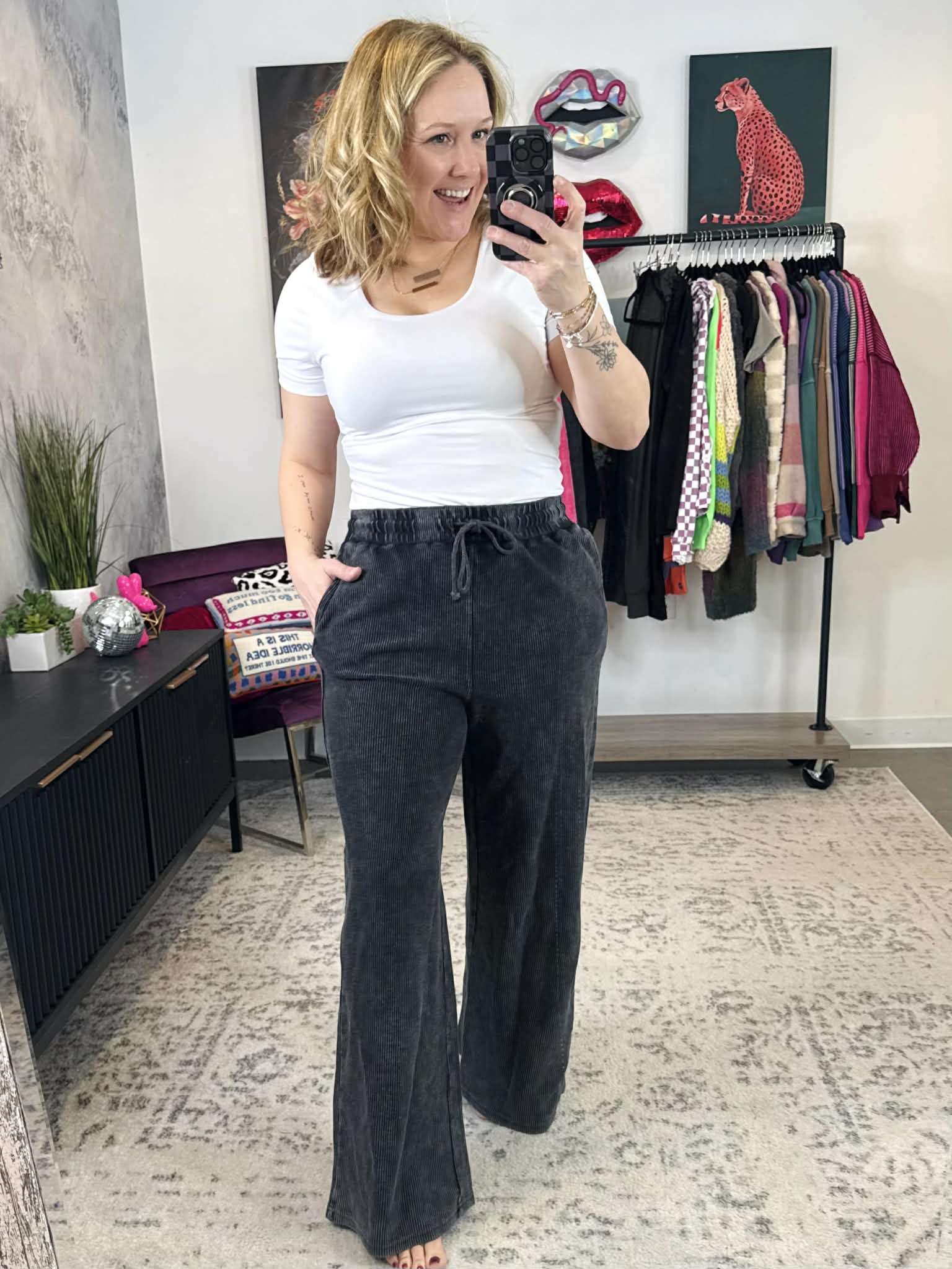 Corded Wide Leg Pant in Washed Black {S-2X} - KaraMarie