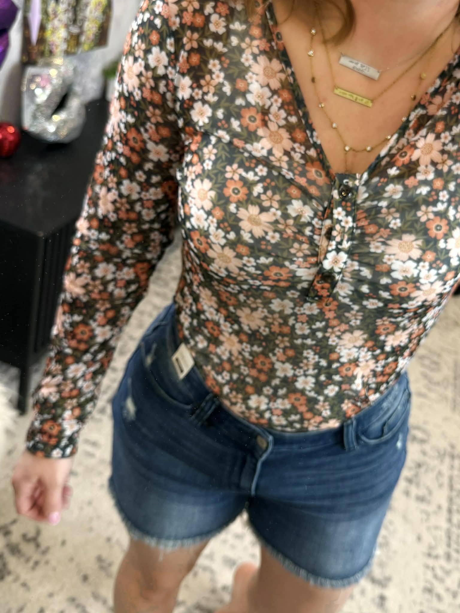 Blakeley Annie V-Neck Mesh Top in Black Floral {SM-2X} - KaraMarie