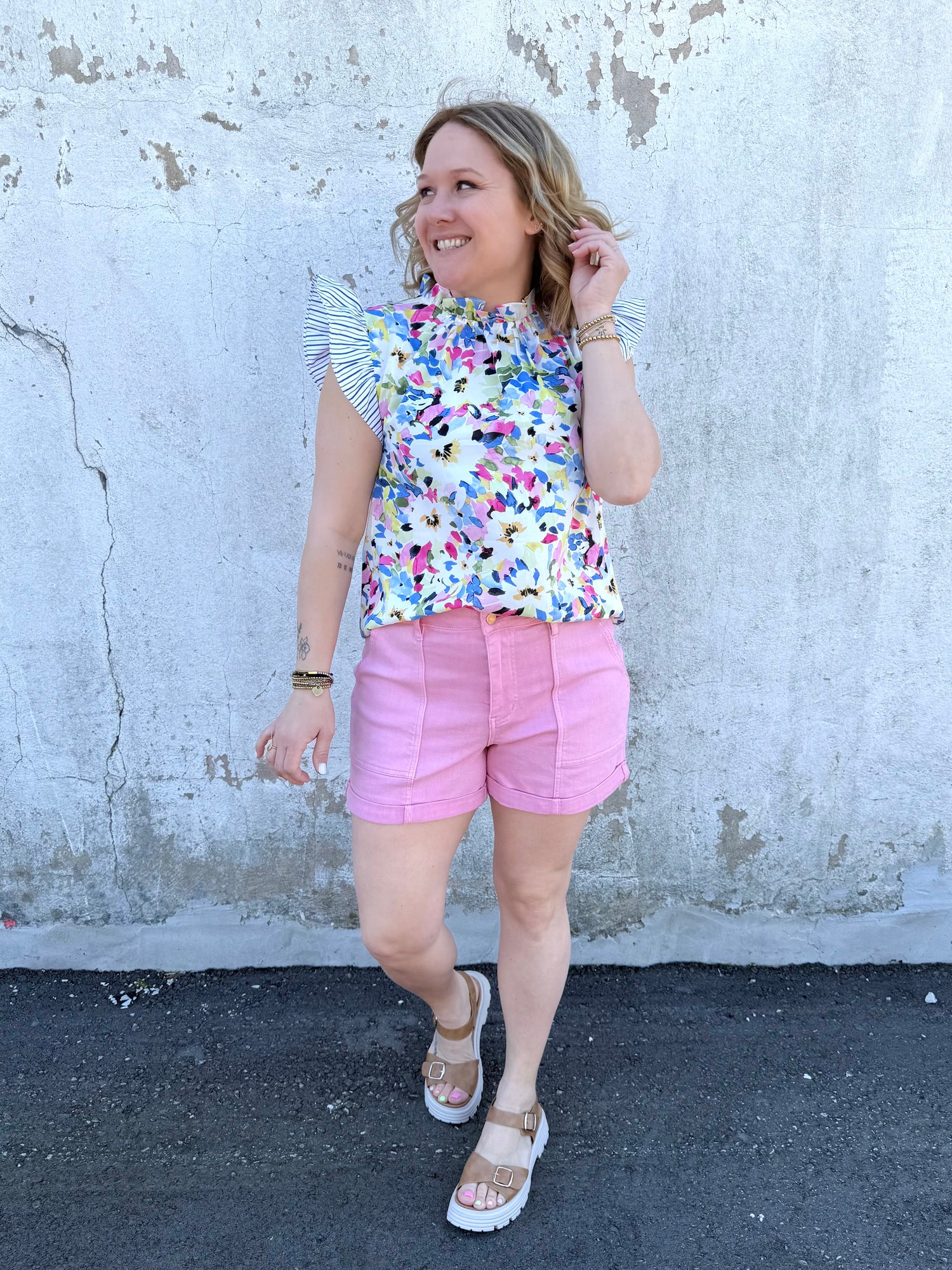 Garden Party Ruffle Sleeve Top in Hot Pink {S-L}