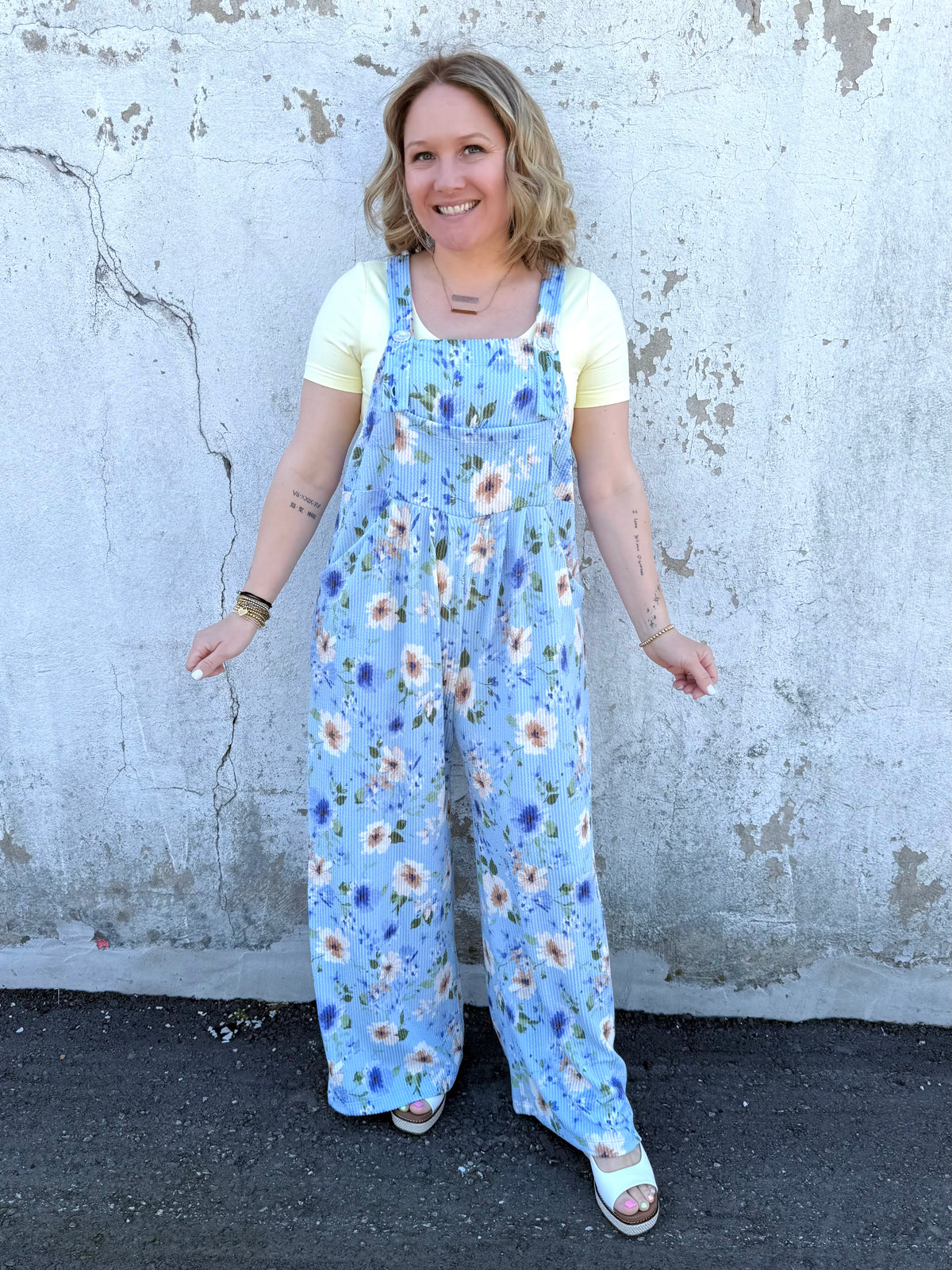 Blakeley Karli Floral Ribbed Overalls - Blue {XS-2X} - KaraMarie