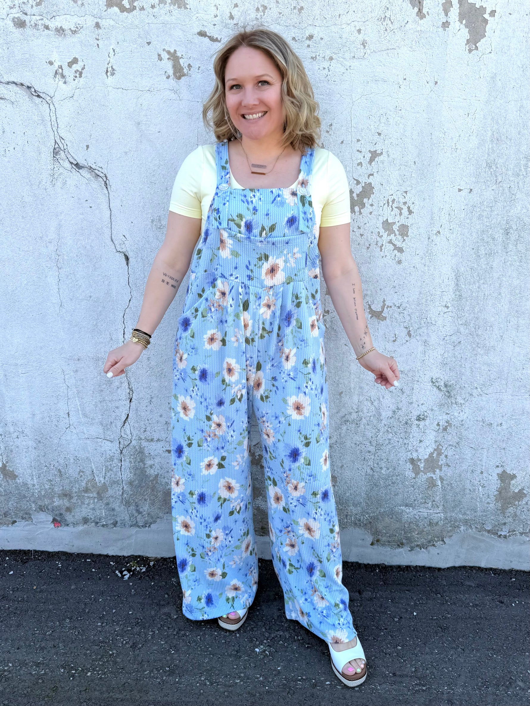 Blakeley Karli Floral Ribbed Overalls - Blue {XS-2X} - KaraMarie