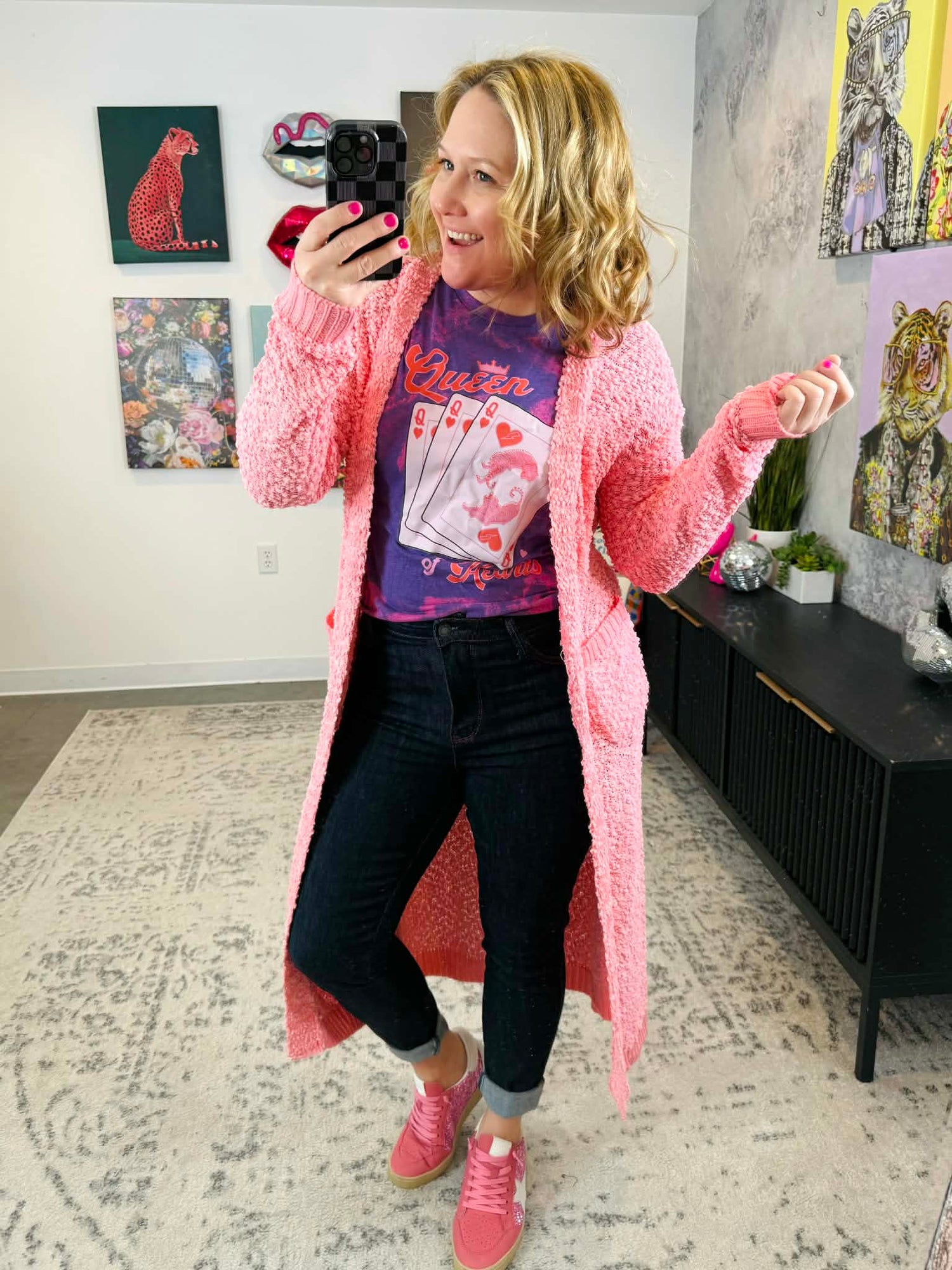 Blakeley Poppy Knit Popcorn Cardigan in Pink {XS/OS/PLUS}