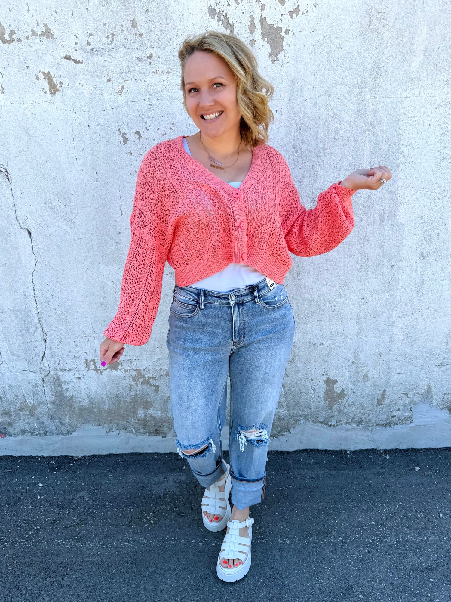 MM Callie Cropped Cardigan - Melon {S-XL}