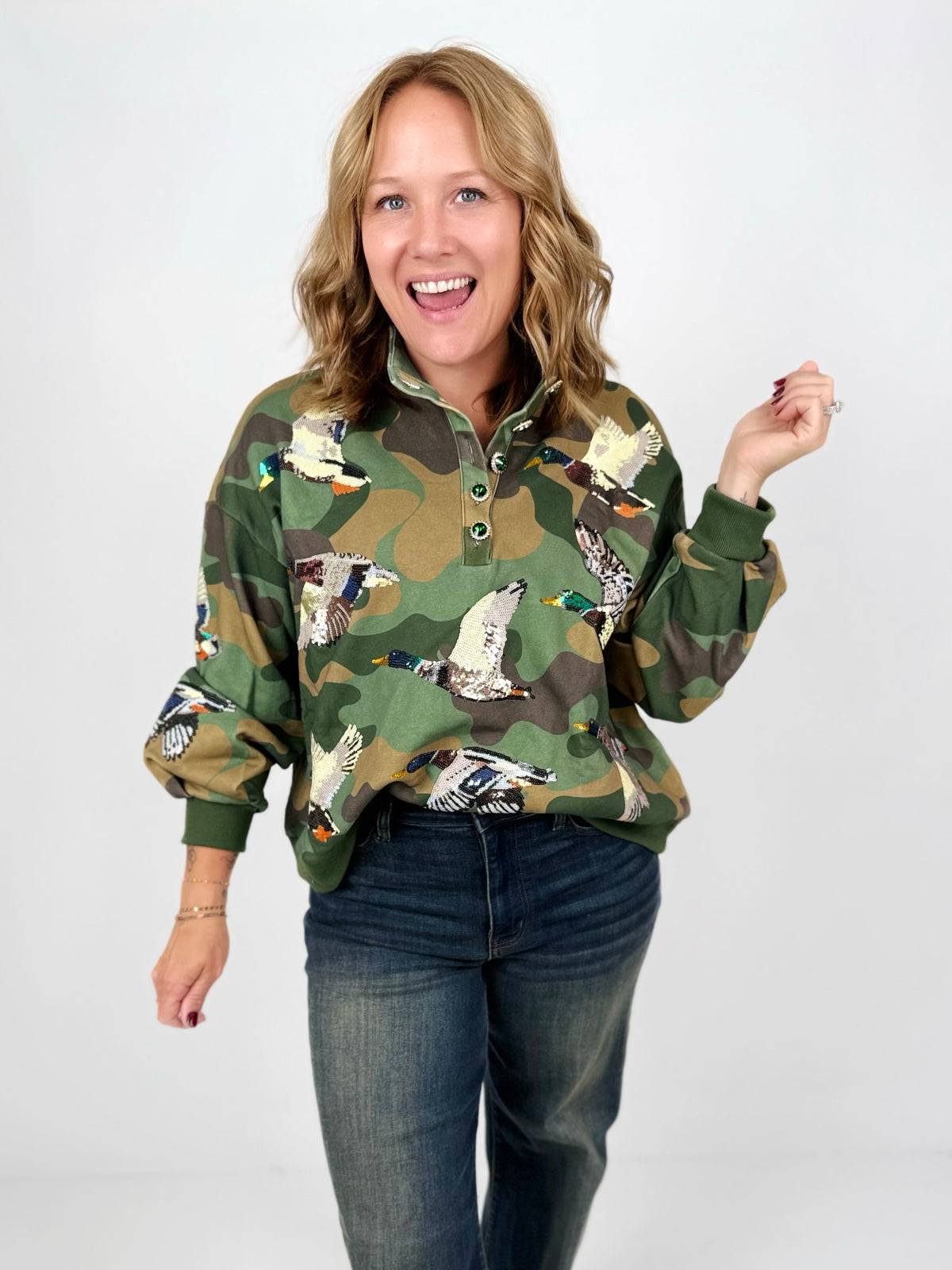 Camo Mallard Sequin Pullover {XS-XL}