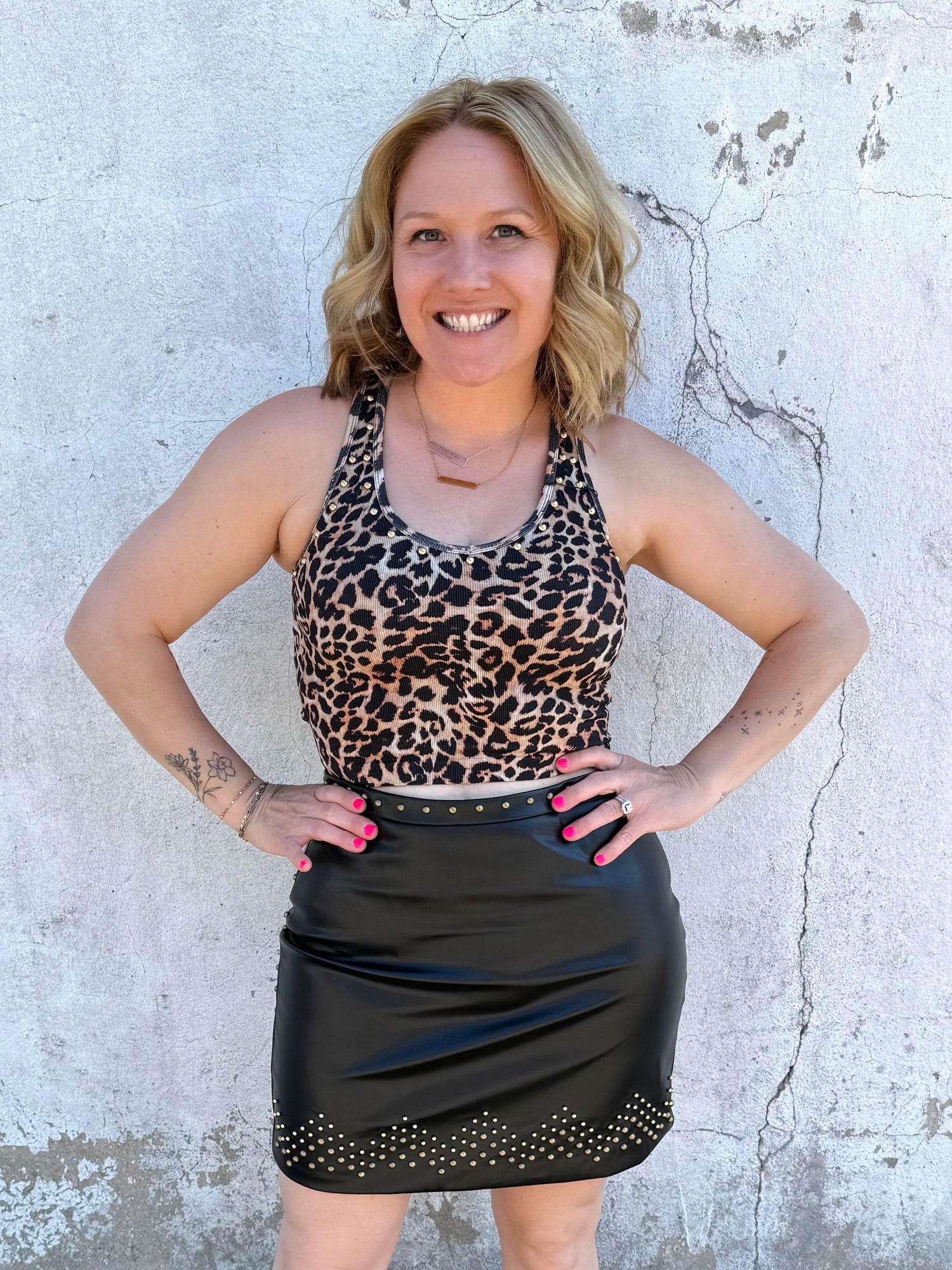 Studded V-Neck Brami - Leopard {S/M-2X/3X}