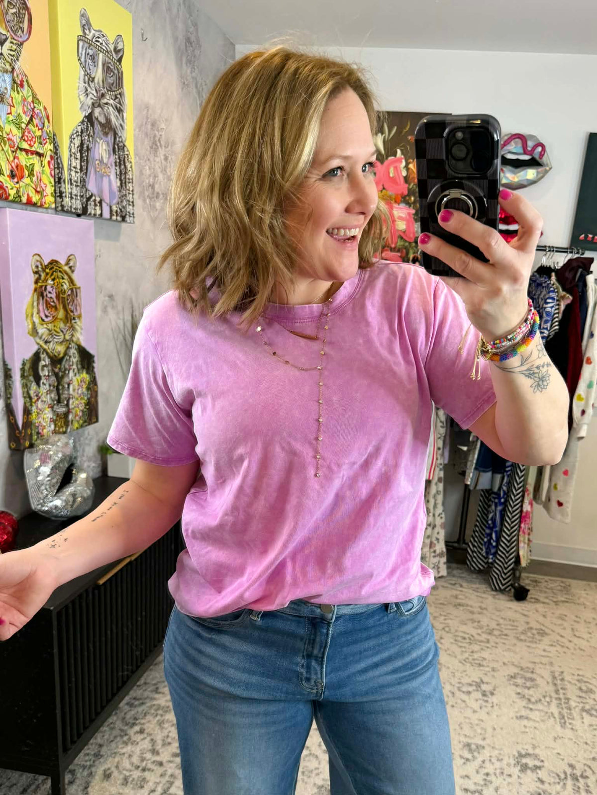 Vintage Fade Short Sleeve Top - Bright Mauve {S-3X} - KaraMarie