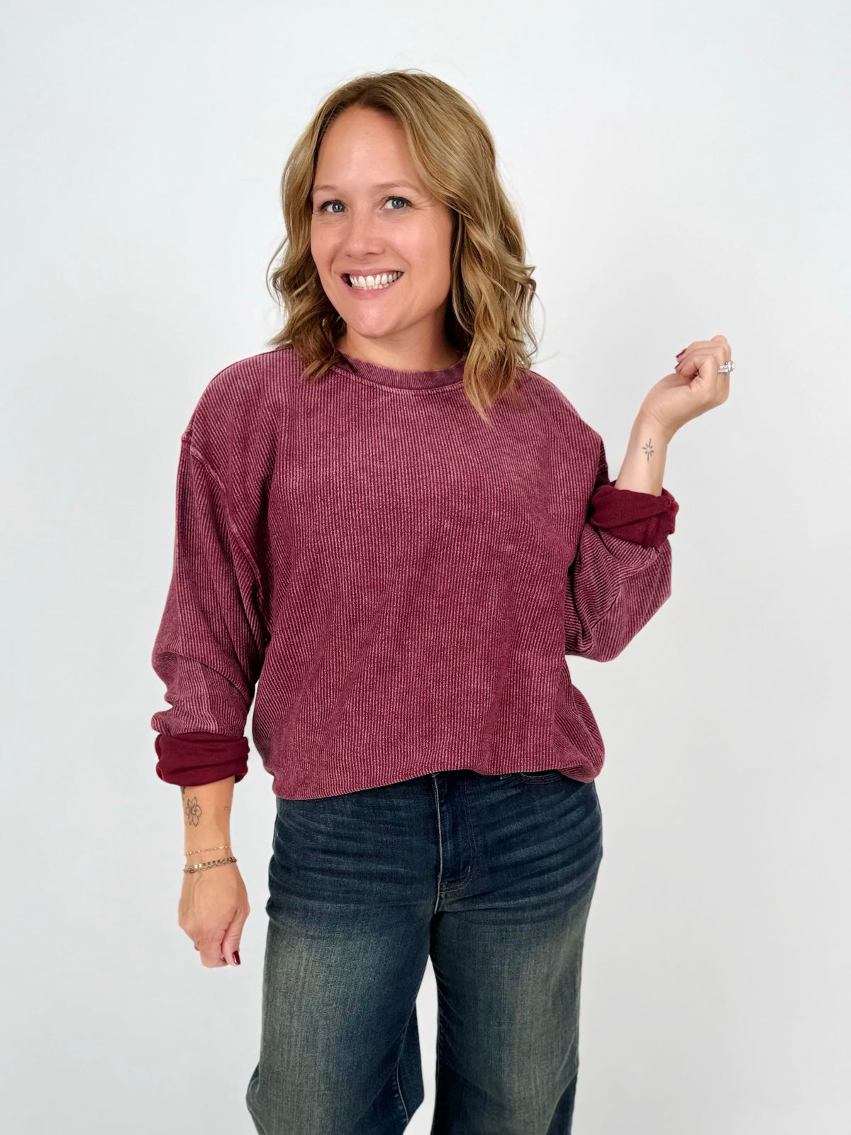 Moon Ryder Corded Crew in Maroon {XS-2X} - KaraMarie
