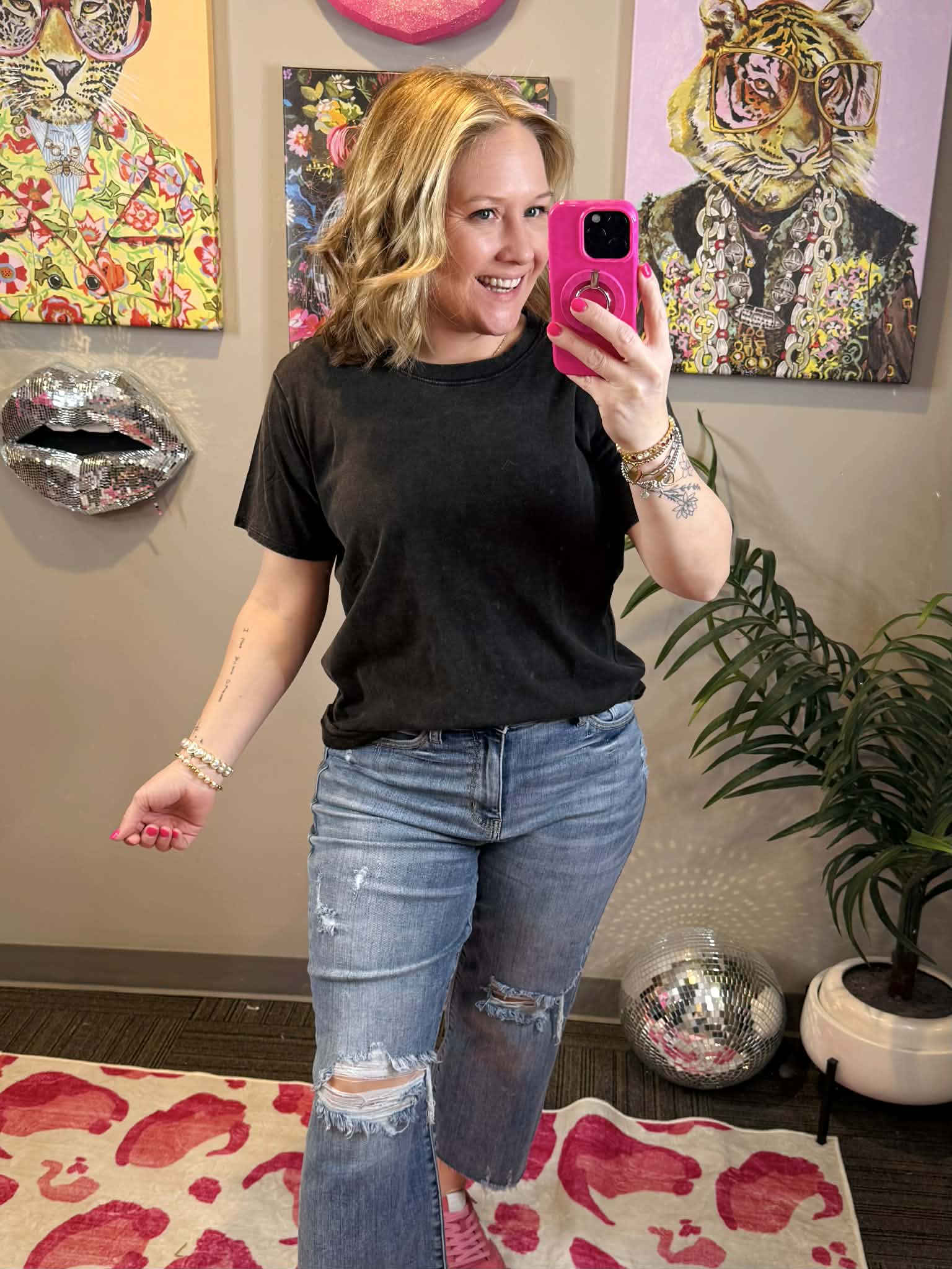 Vintage Fade Short Sleeve Top - Ash Black {S-3X} - KaraMarie