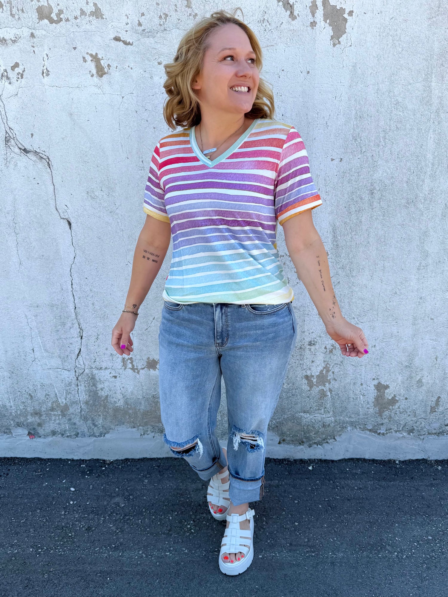 MM Sophie Tee - Rainbow Stripes {S-3X} - KaraMarie
