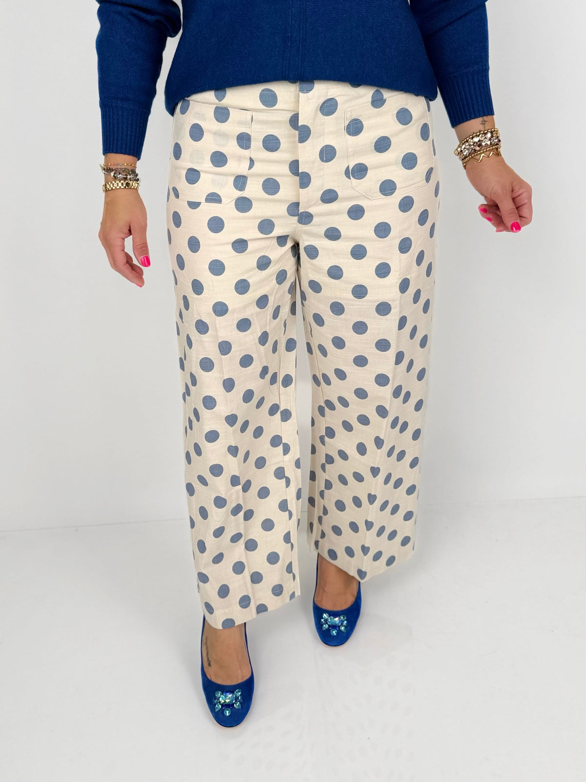 Playful Polka Wide-Leg Pants - Blue {S-L} - KaraMarie