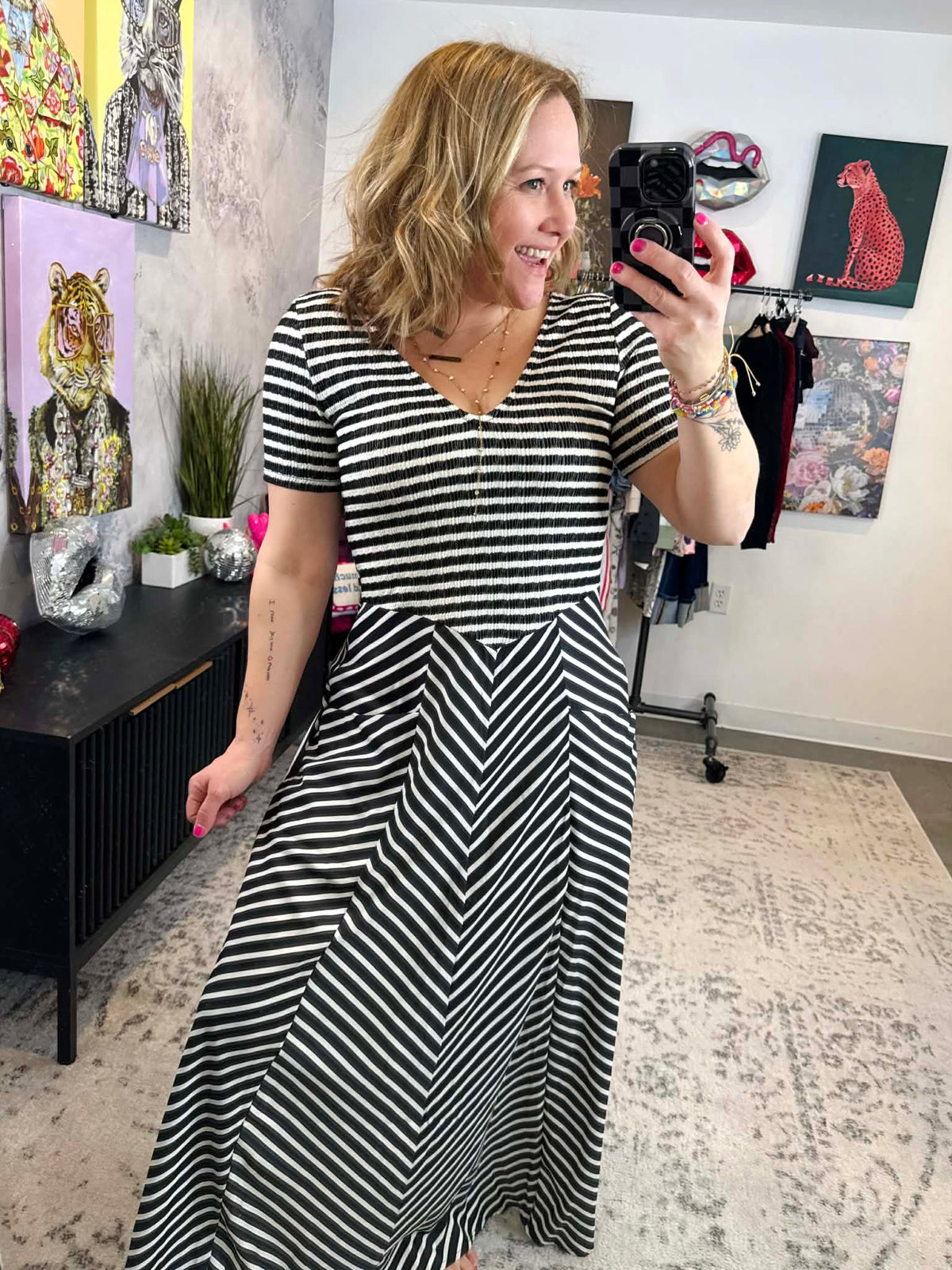 Blakeley Calista Stripe Dress - White/Black {XS-2X} - KaraMarie
