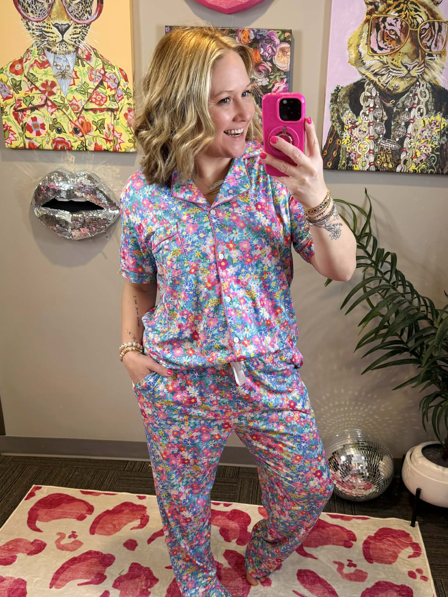 Pajama Set - Button Down - Blue Floral {XS-3X} - KaraMarie