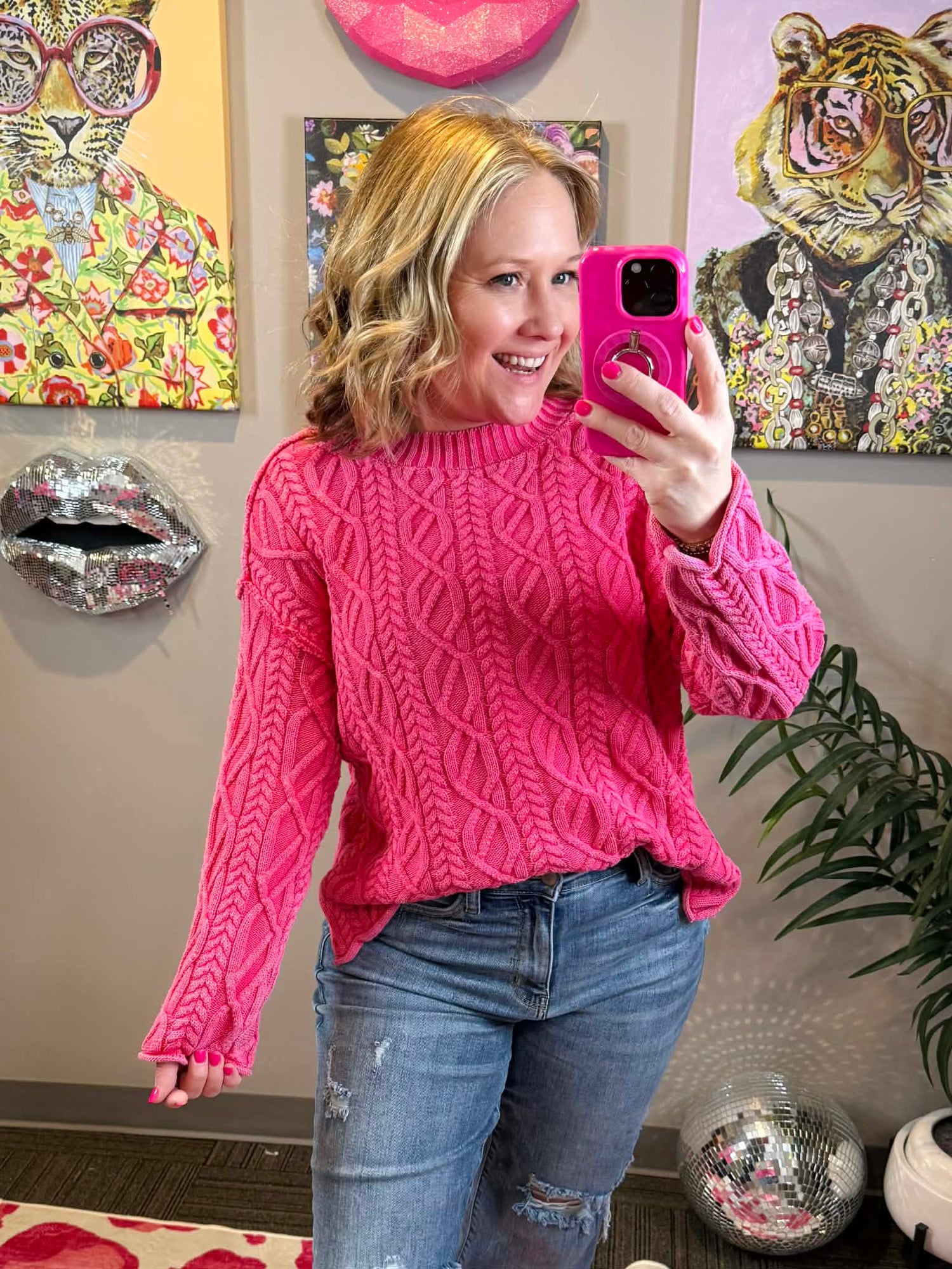 Pink Frost Cable Knit Sweater {S-XL} - KaraMarie