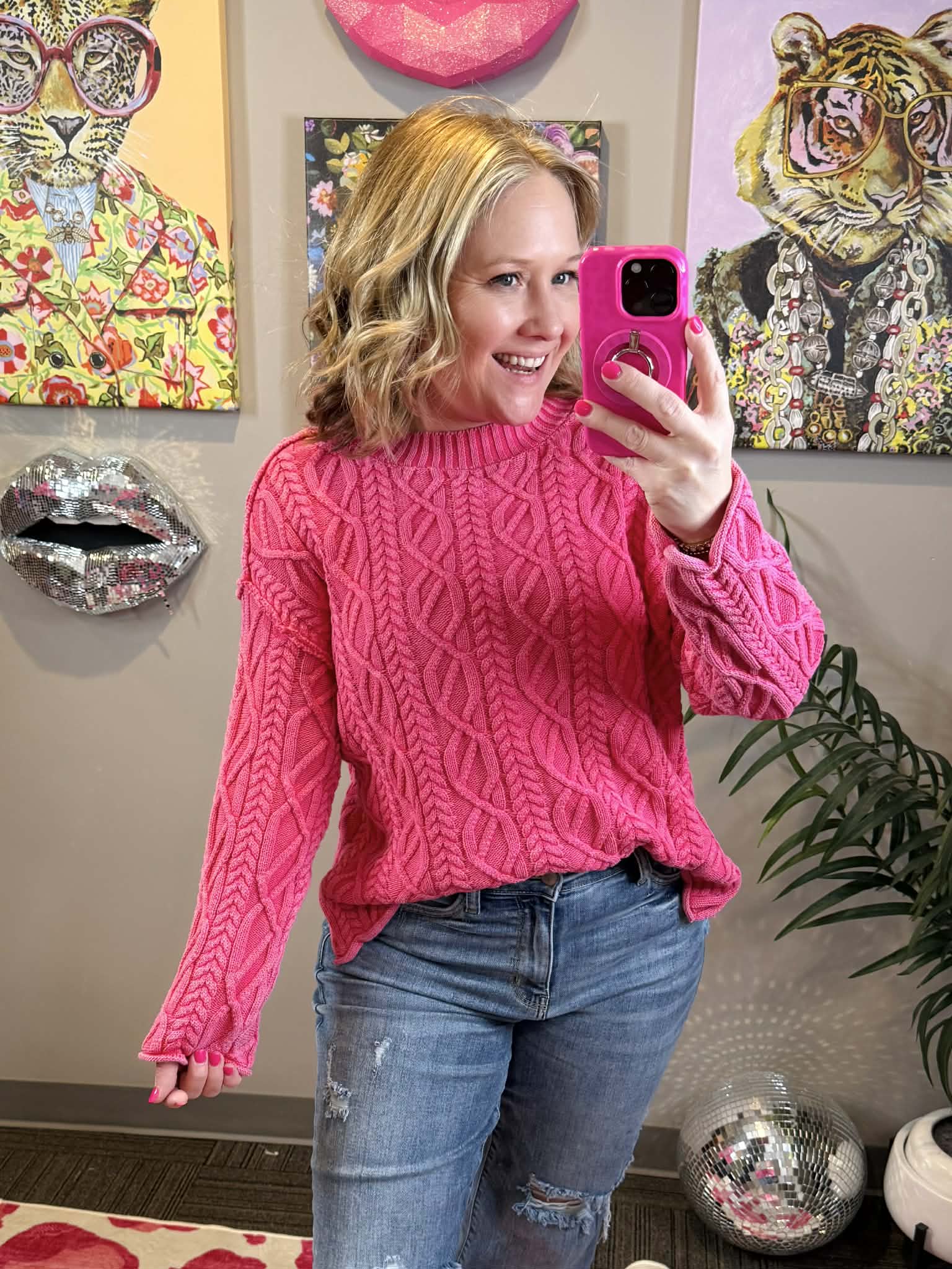 Pink Frost Cable Knit Sweater {S-XL} - KaraMarie