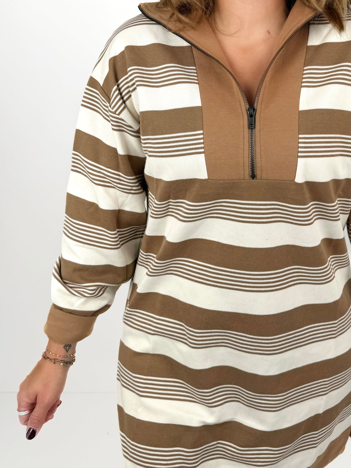 Relaxed Stripe Half-Zip Dress {S-L}