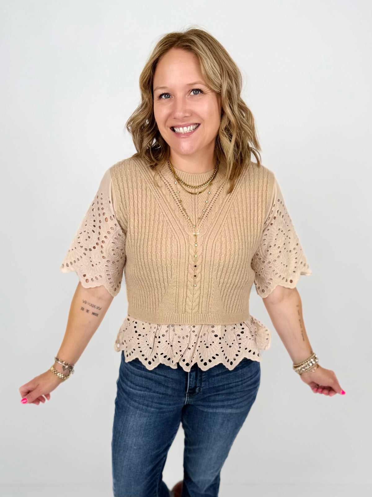 Eyelet Edge Cable Knit Top {S-XL} - KaraMarie
