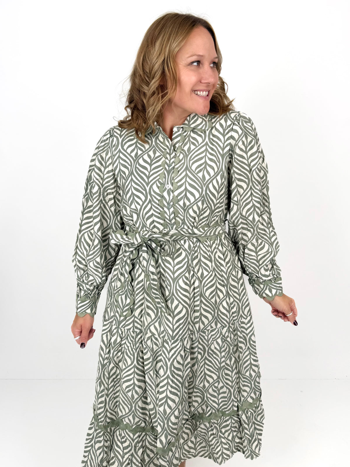 Sage Scalloped Charm Dress {S-L} - KaraMarie