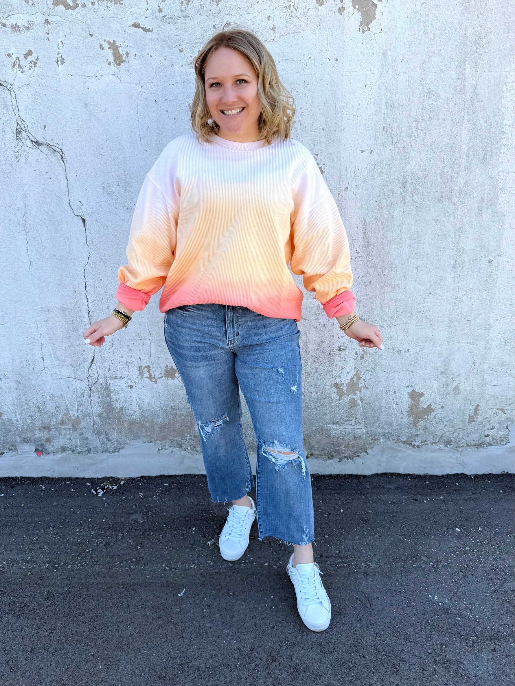 Moon Ryder Ombre Cozy Cord Sweatshirt - Yellow/Orange {S-2X} - KaraMarie