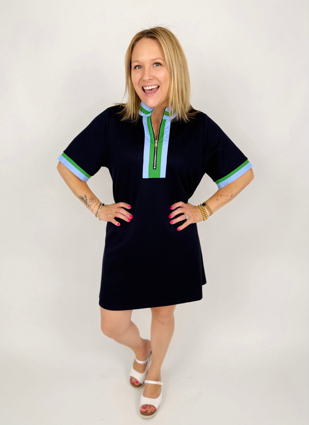 On-The-Go Zip Dress - Navy {S-2X} - KaraMarie