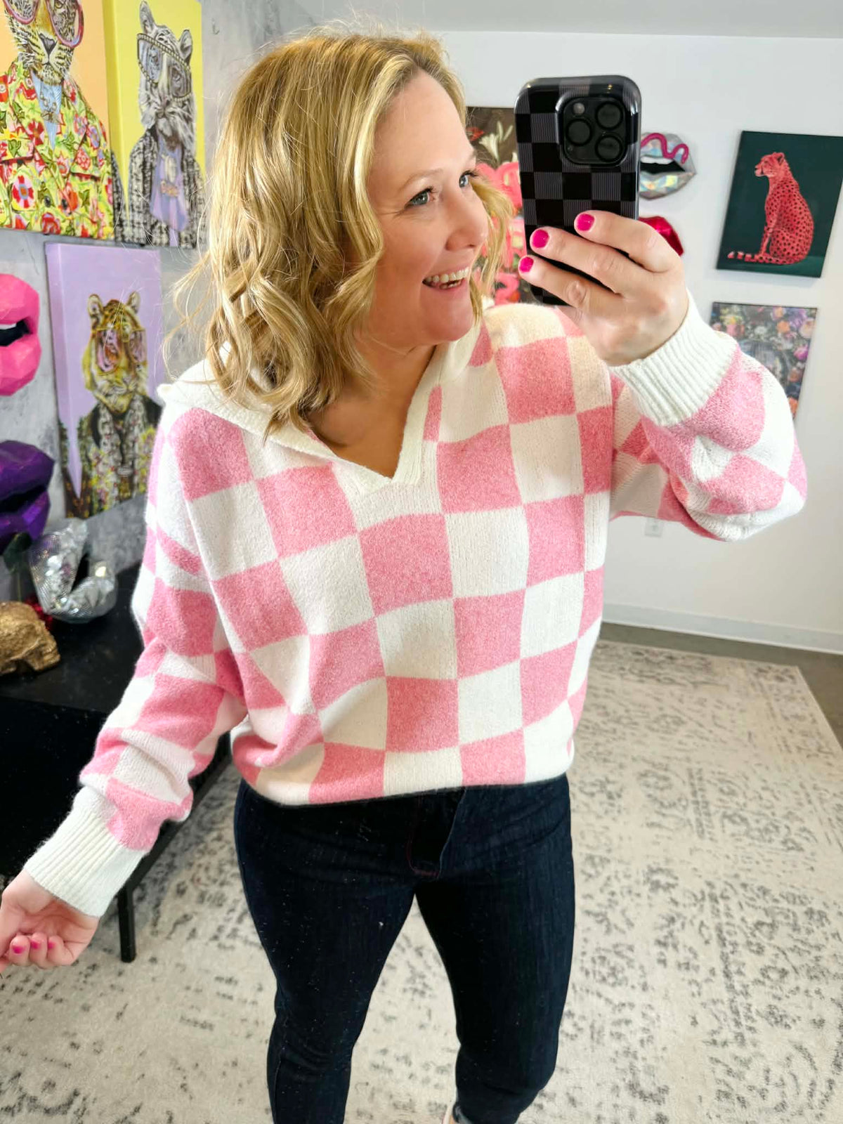 MM Checkered Hoodie - Pink & White {S-3X} - KaraMarie