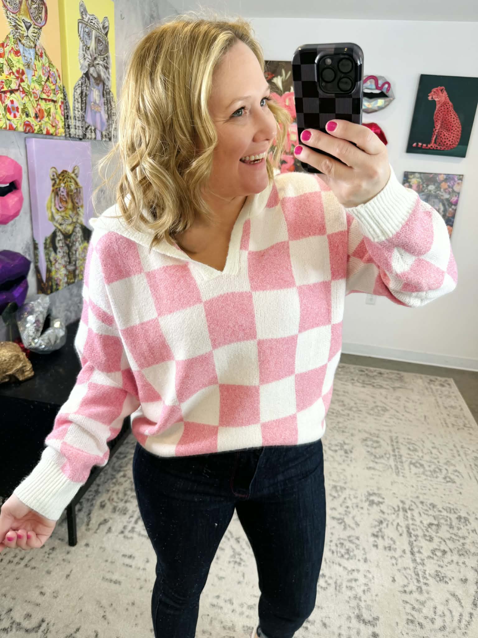 MM Checkered Hoodie - Pink & White {S-3X} - KaraMarie