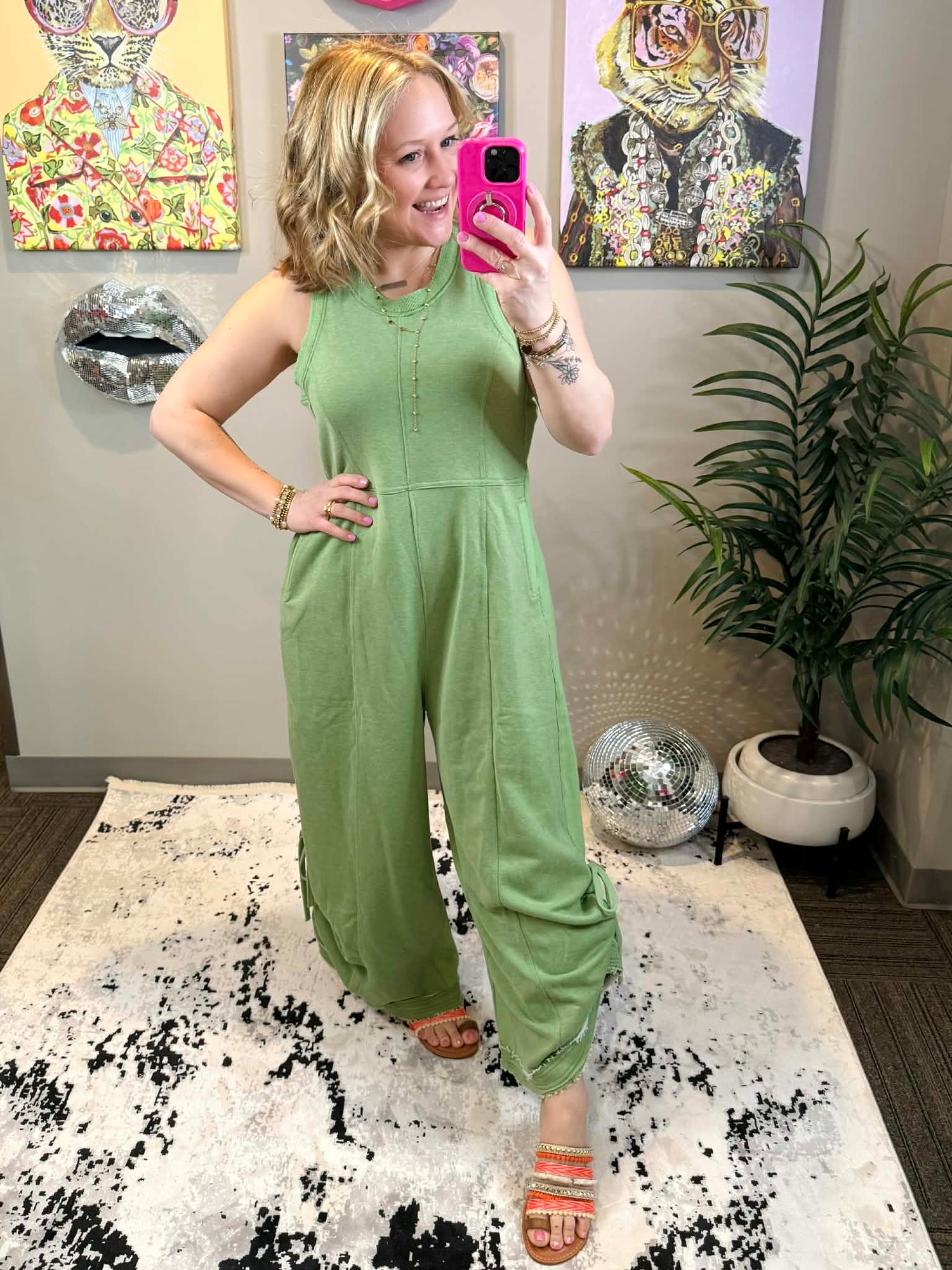 Stylish Ruched Detail Jumpsuit in Green {S-3X}