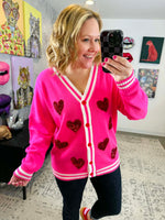 Sequin Patch Happy Hearts Cardigan {S/M-2X/3X} - KaraMarie