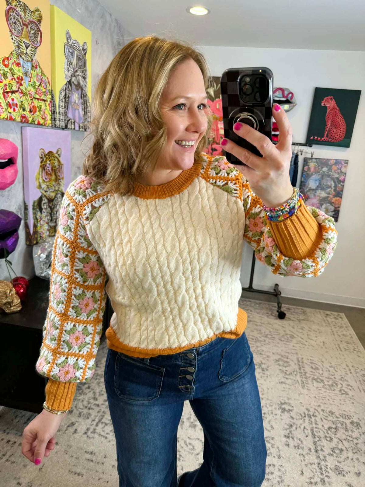 Crafted Squares Cable Knit Sweater {S-XL} - KaraMarie