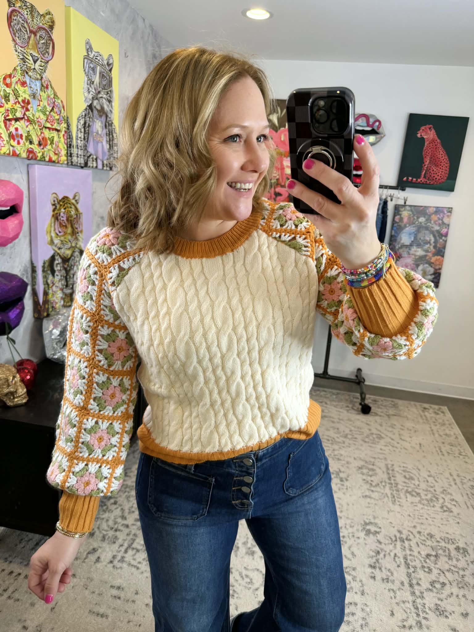 Crafted Squares Cable Knit Sweater {S-XL} - KaraMarie