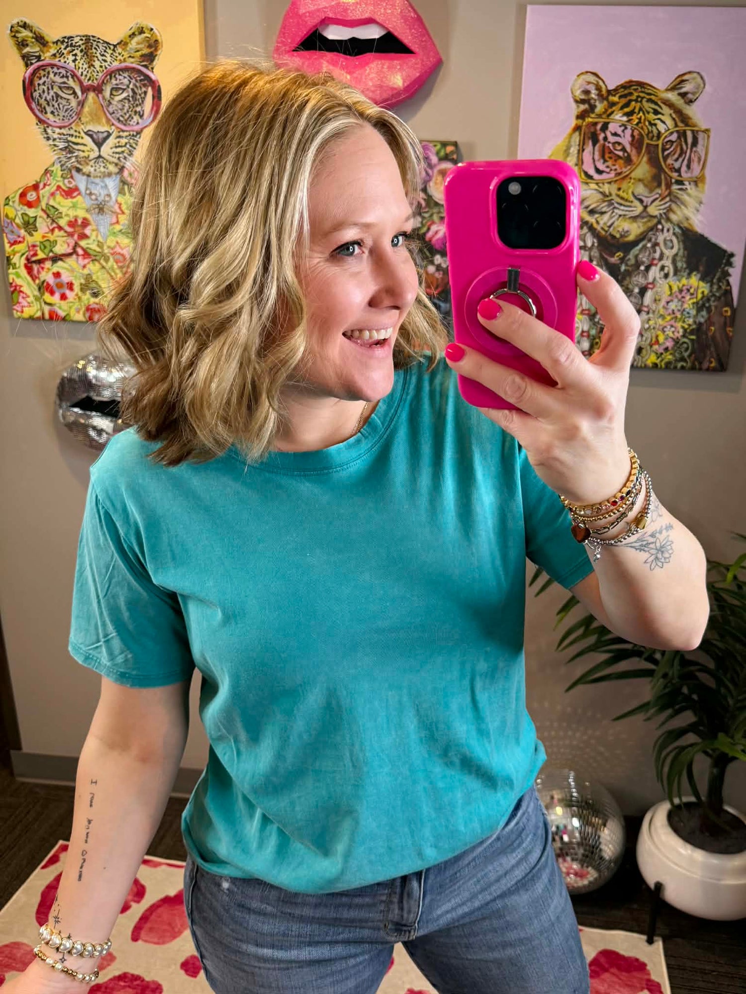 Vintage Fade Short Sleeve Top - Light Teal {S-3X}