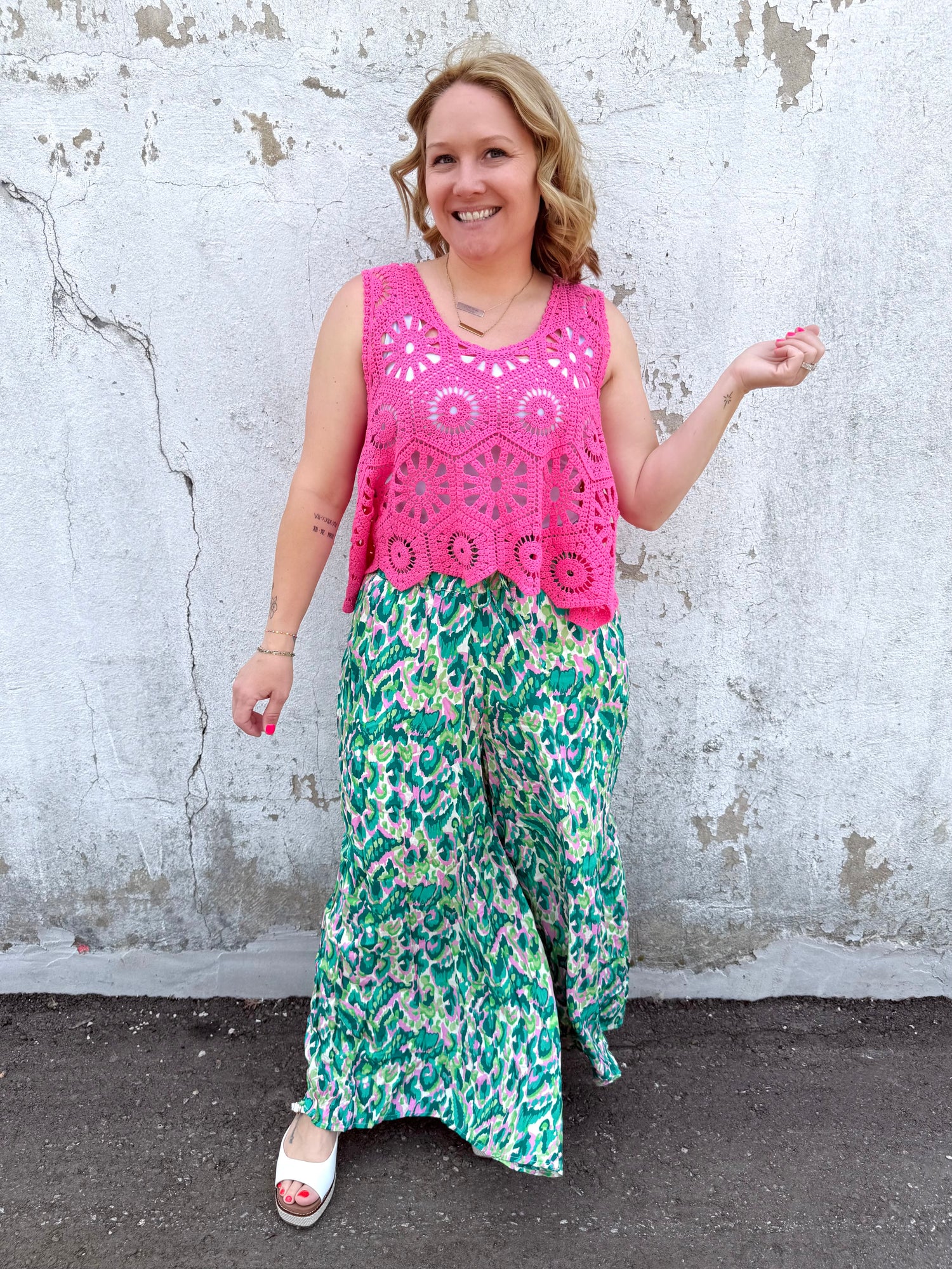 Kaleidoscope Wide-Leg Pants in Green Mix {S-2X} - KaraMarie