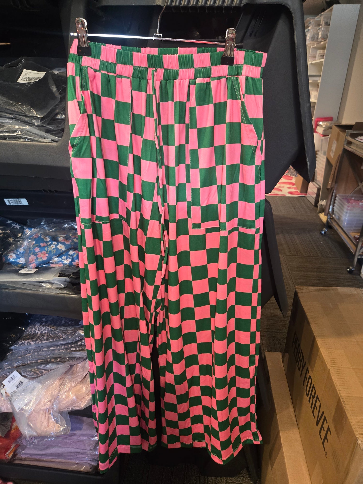Blakeley Haddie Wide Leg Pants - Green/Pink Checker {XS-2X} - KaraMarie