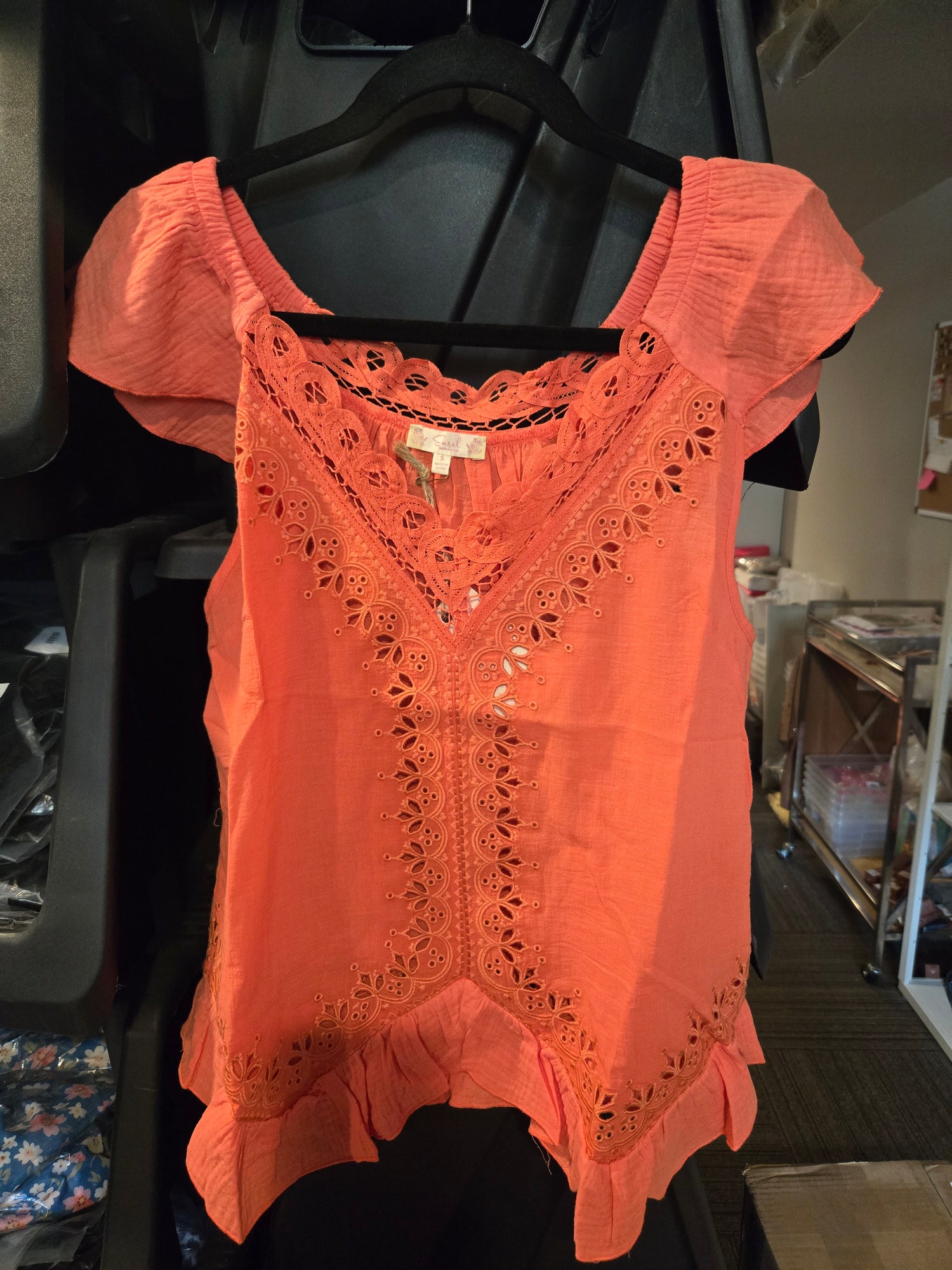 Delicate Dreams Eyelet Top - Coral {S-L}