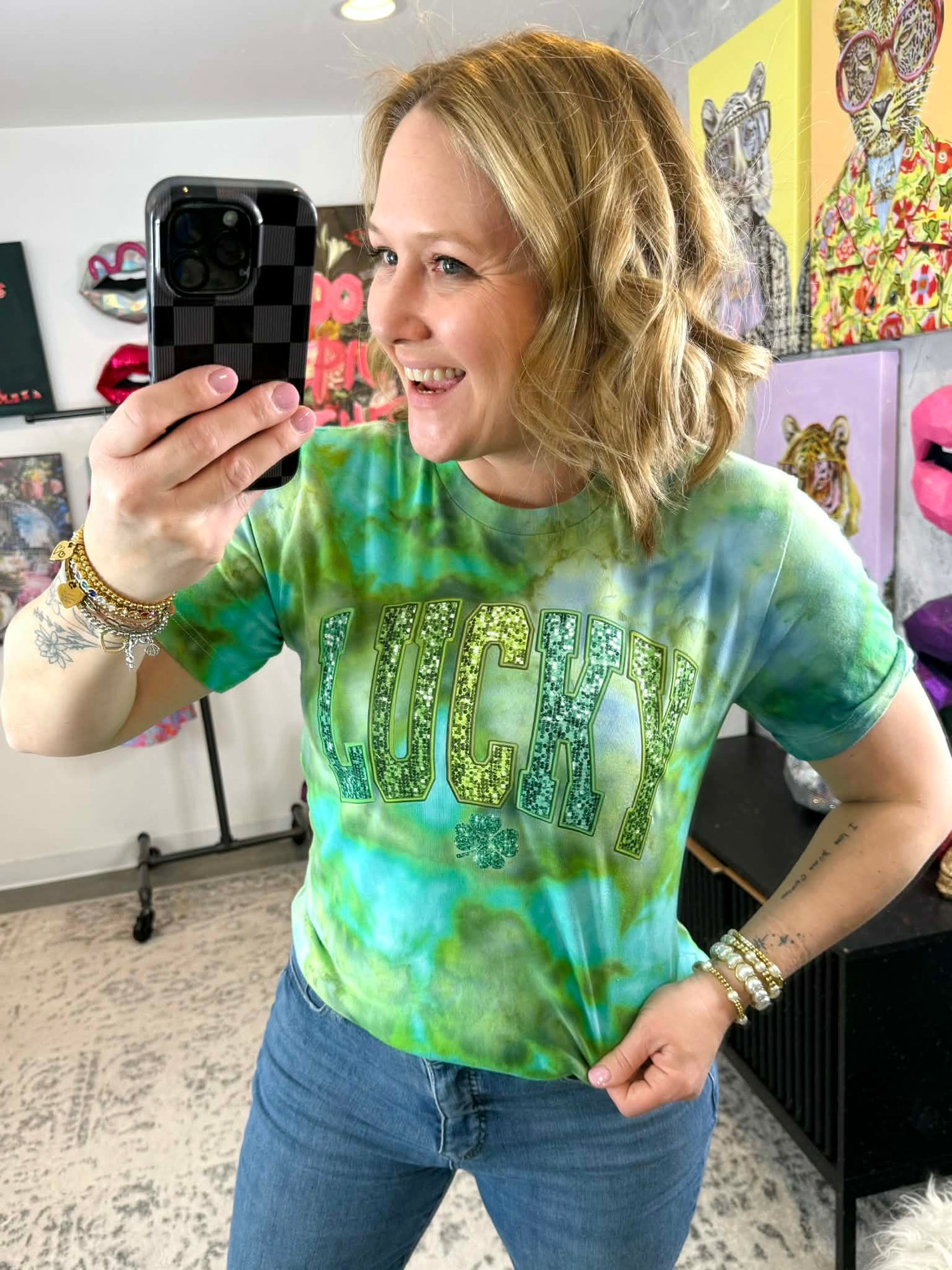 KMB EXCLUSIVE!!! LUCKY Graphic Tee {Custom Ice Dye} - KaraMarie