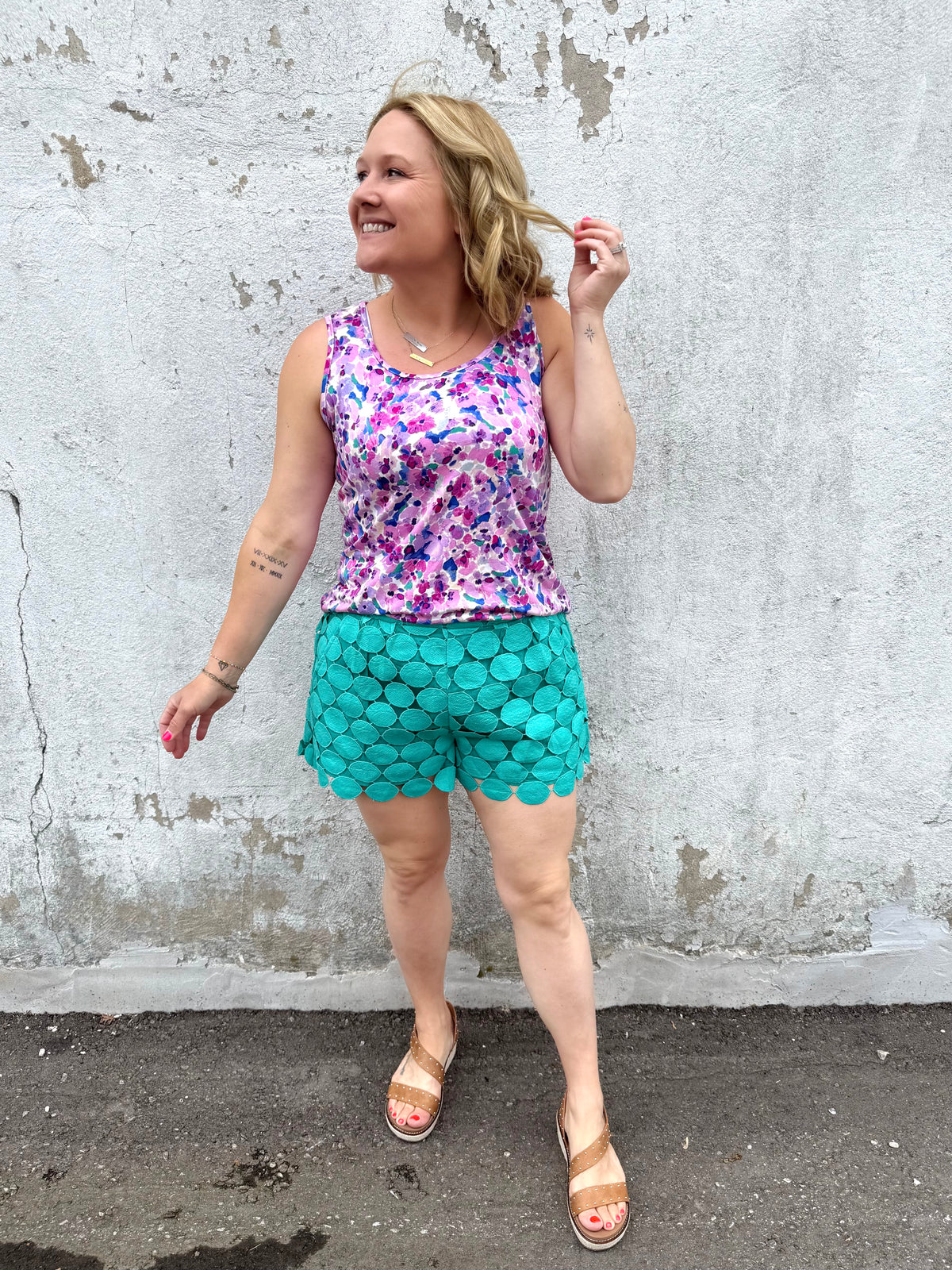 MM Luxe Crew Tank - Purple Floral Abstract {S-1X} - KaraMarie