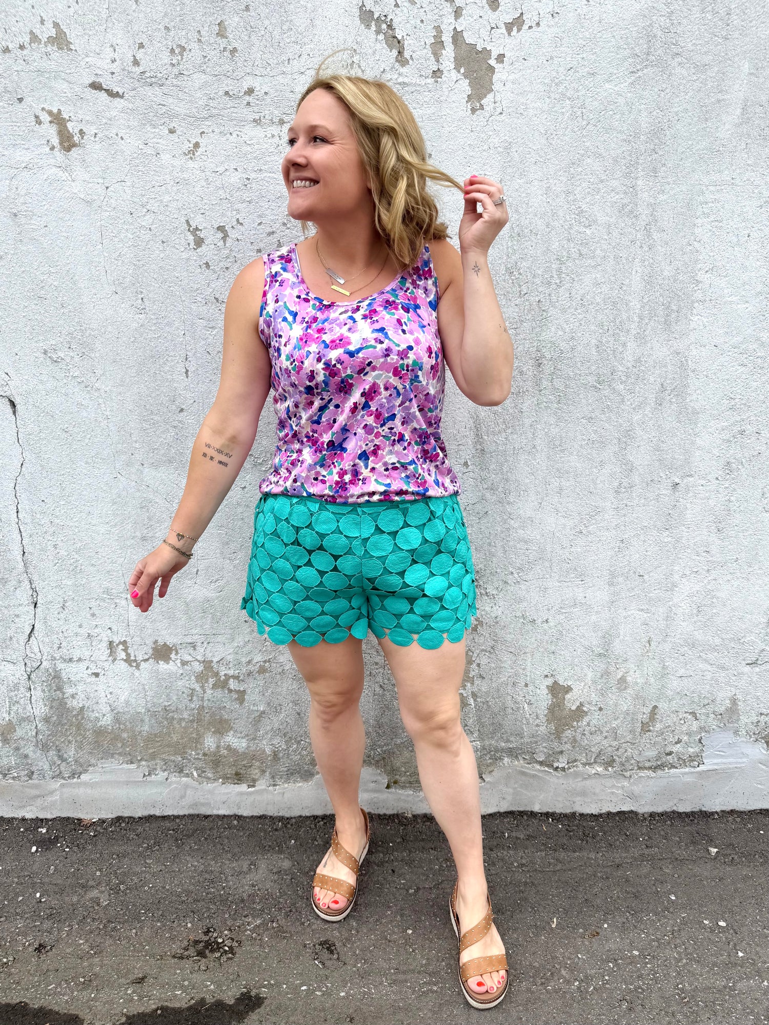 MM Luxe Crew Tank - Purple Floral Abstract {S-1X} - KaraMarie