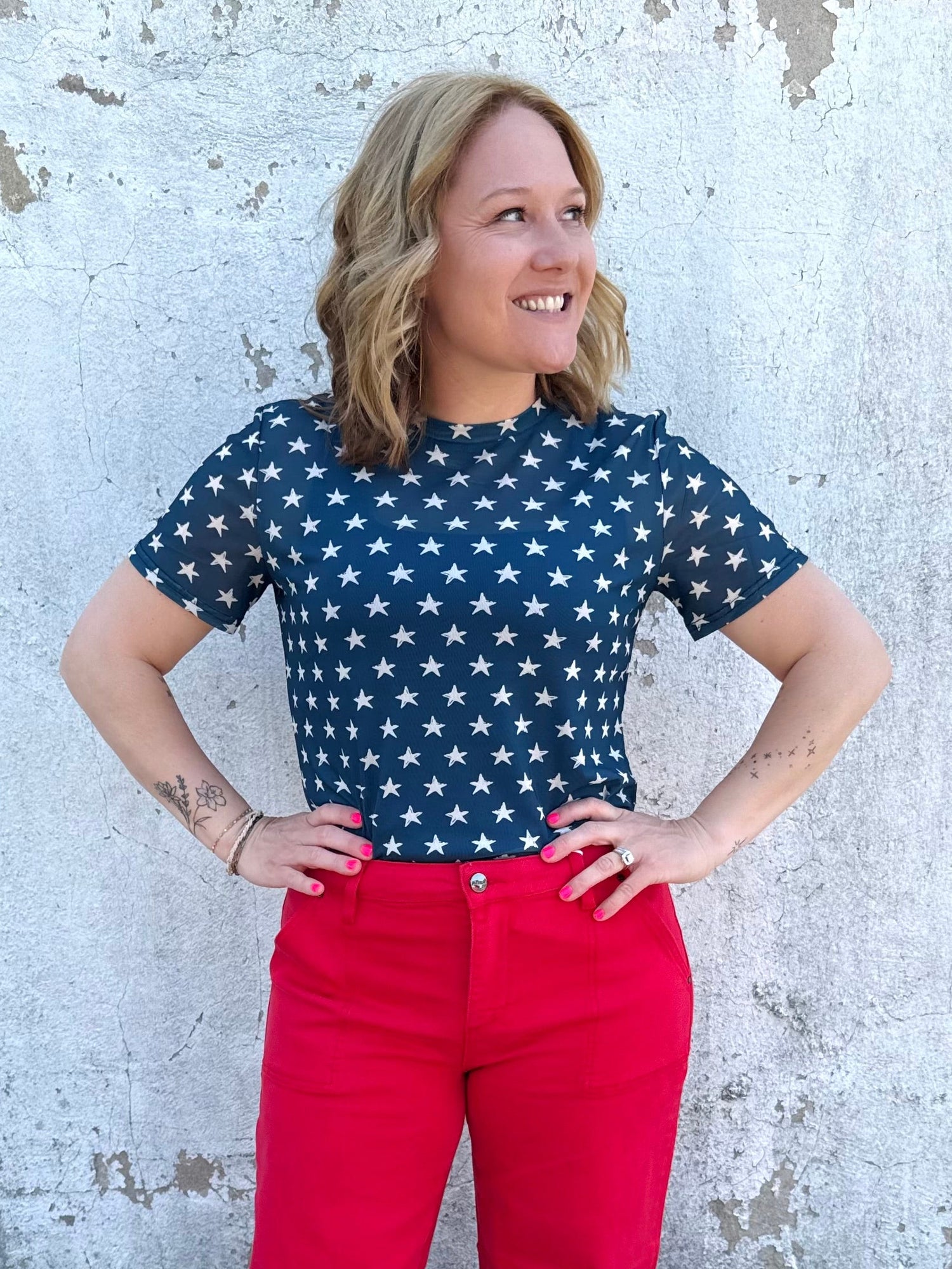 Short Sleeve Mesh Top - Stars {S-3X} - KaraMarie