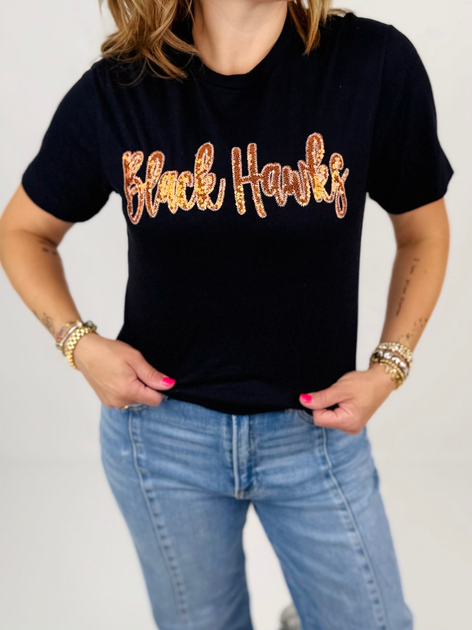 Black Hawks Sequin Tee {Size S-3X}