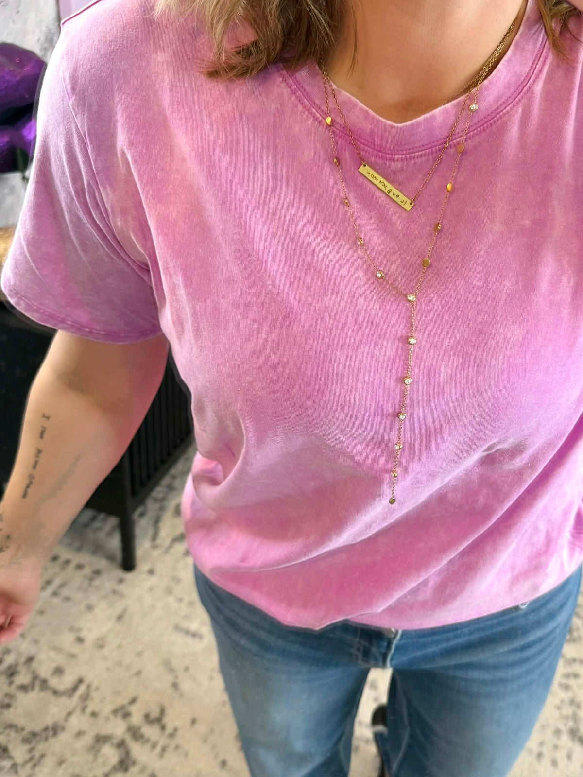 Vintage Fade Short Sleeve Top - Bright Mauve {S-3X} - KaraMarie