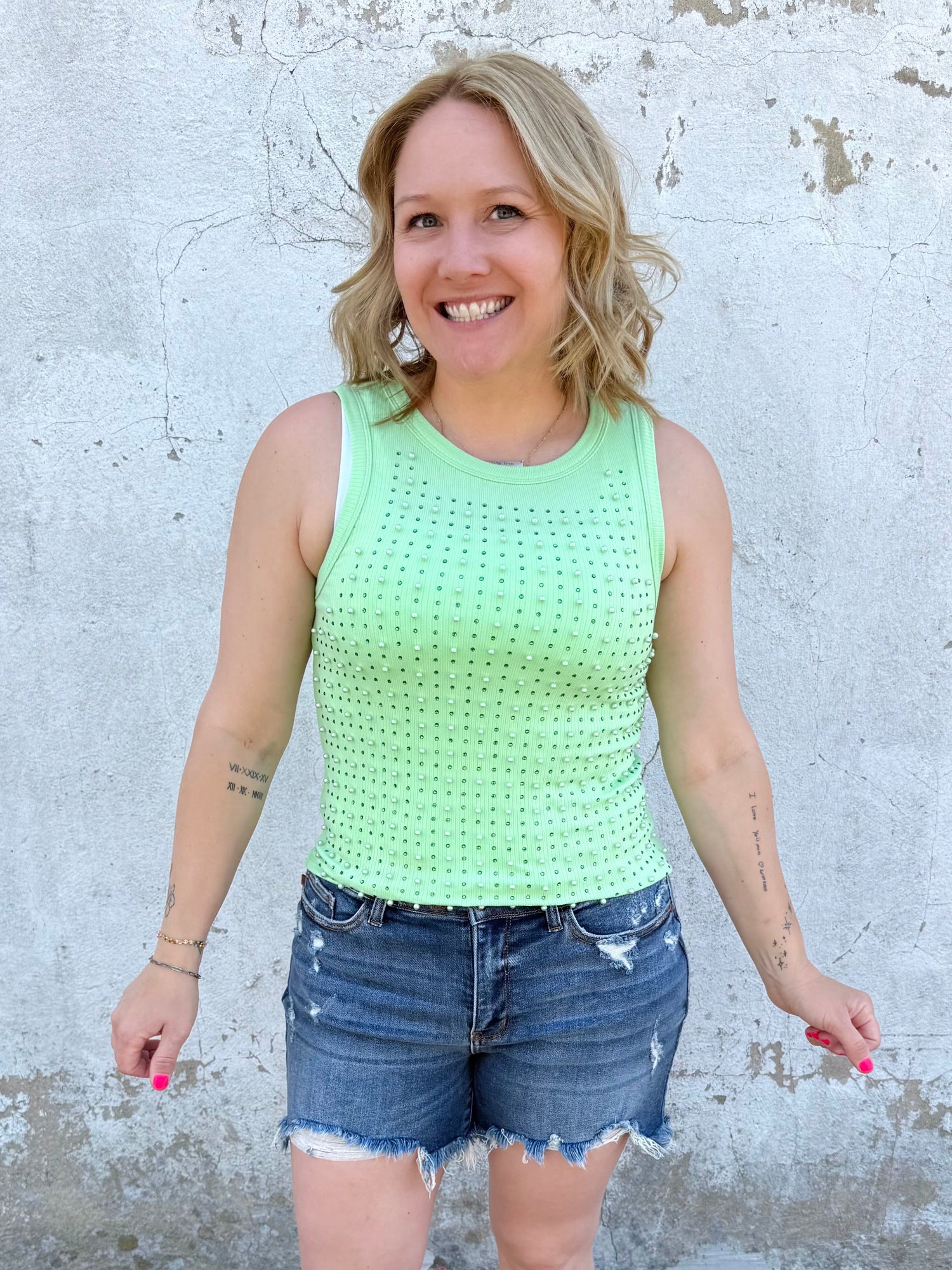 Glimmer & Grace Sleeveless Top in Lime {S-1X}