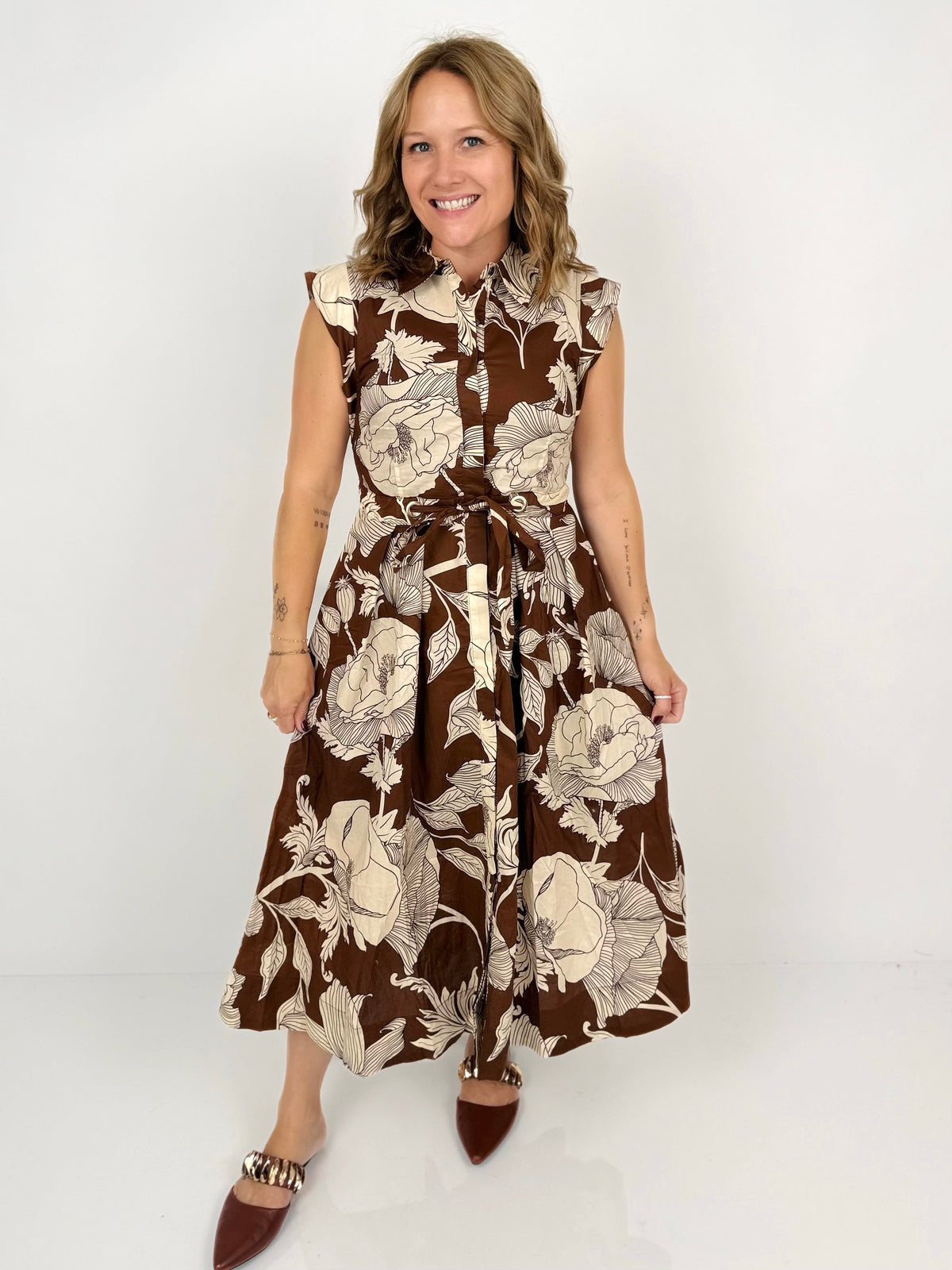 Botanical Blooms Belted Dress {S-L} - KaraMarie