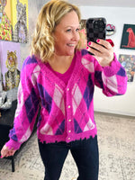 Fuschsia Fairway Sweater Cardigan {S-2X} - KaraMarie