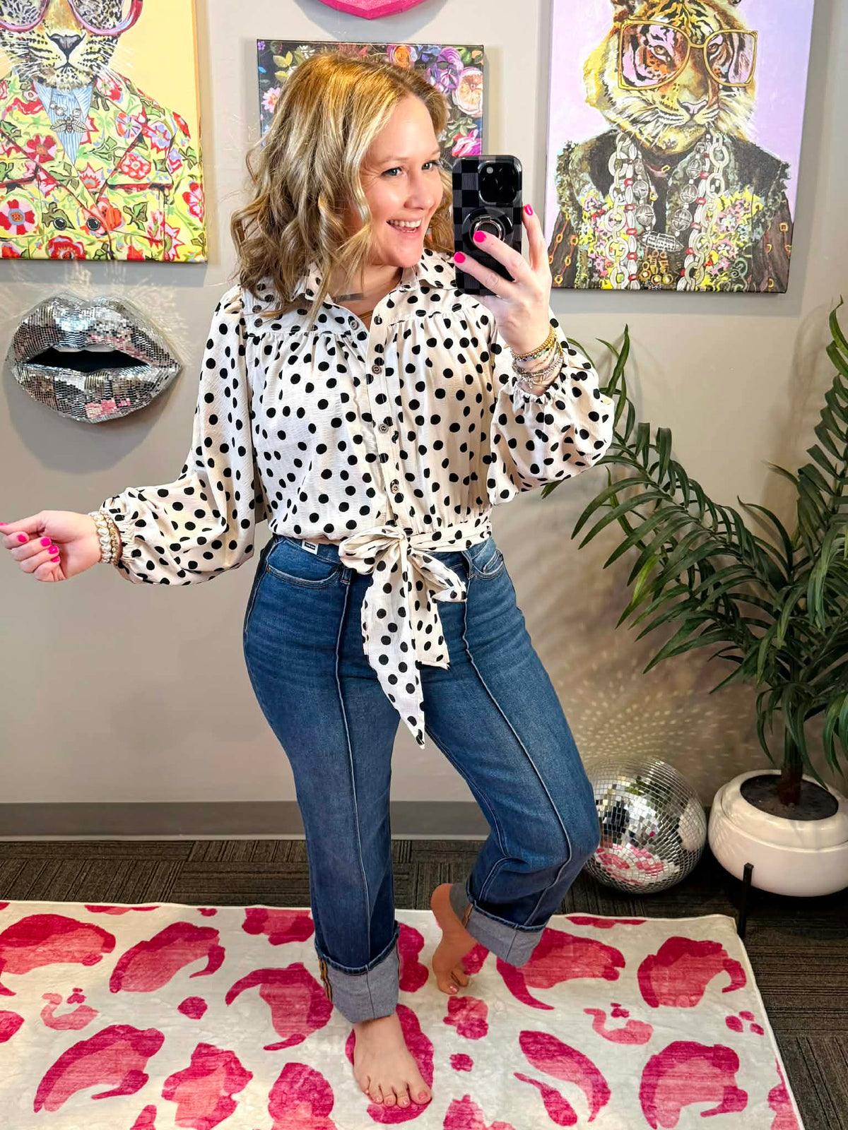 Sweet Spots Tie Hem Blouse Top {S-3X} - KaraMarie